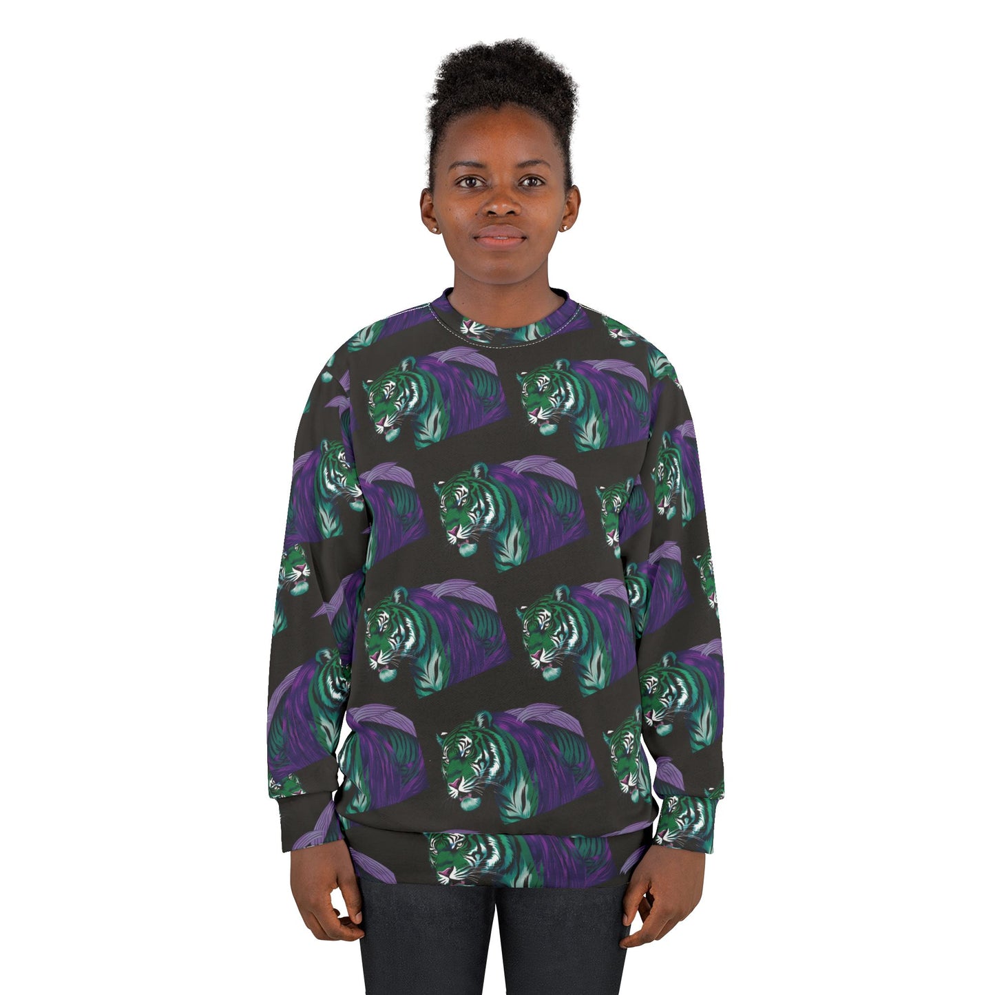 Green Purple Bat Cat Sweatshirt | Totems Collection All-Over Print