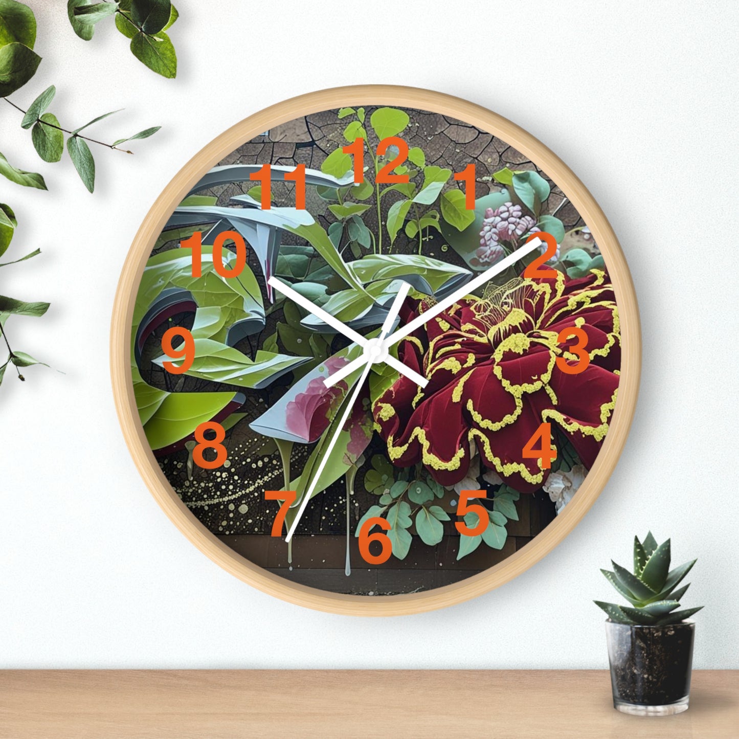 Floral Wall Clock, Handmade Home Decor, Nature Inspired, Gift for Garden Lovers, Unique Timepiece, Living Room Decor