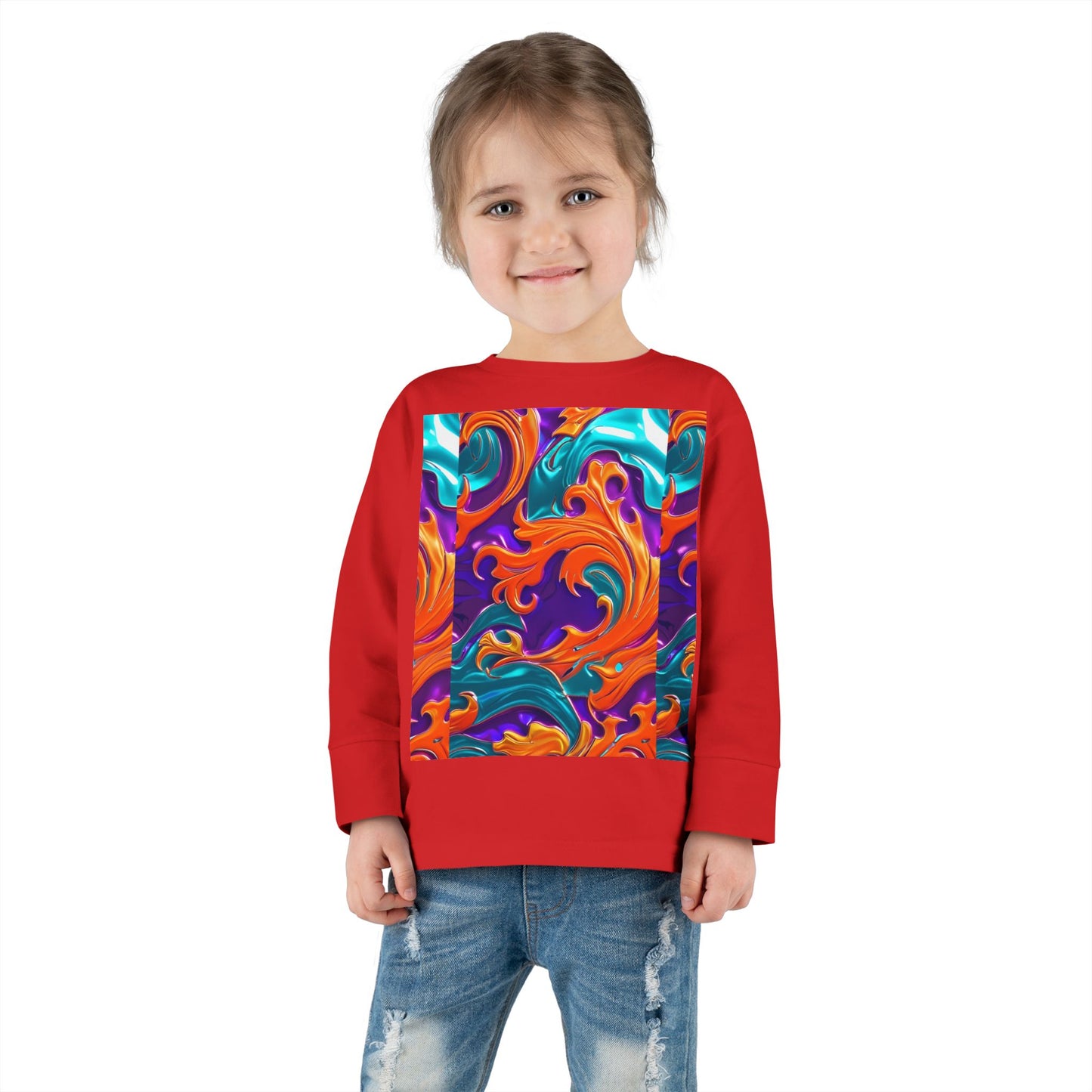 Vibrant Toddler Orange Royal Swirl Kids Long Sleeve Tee