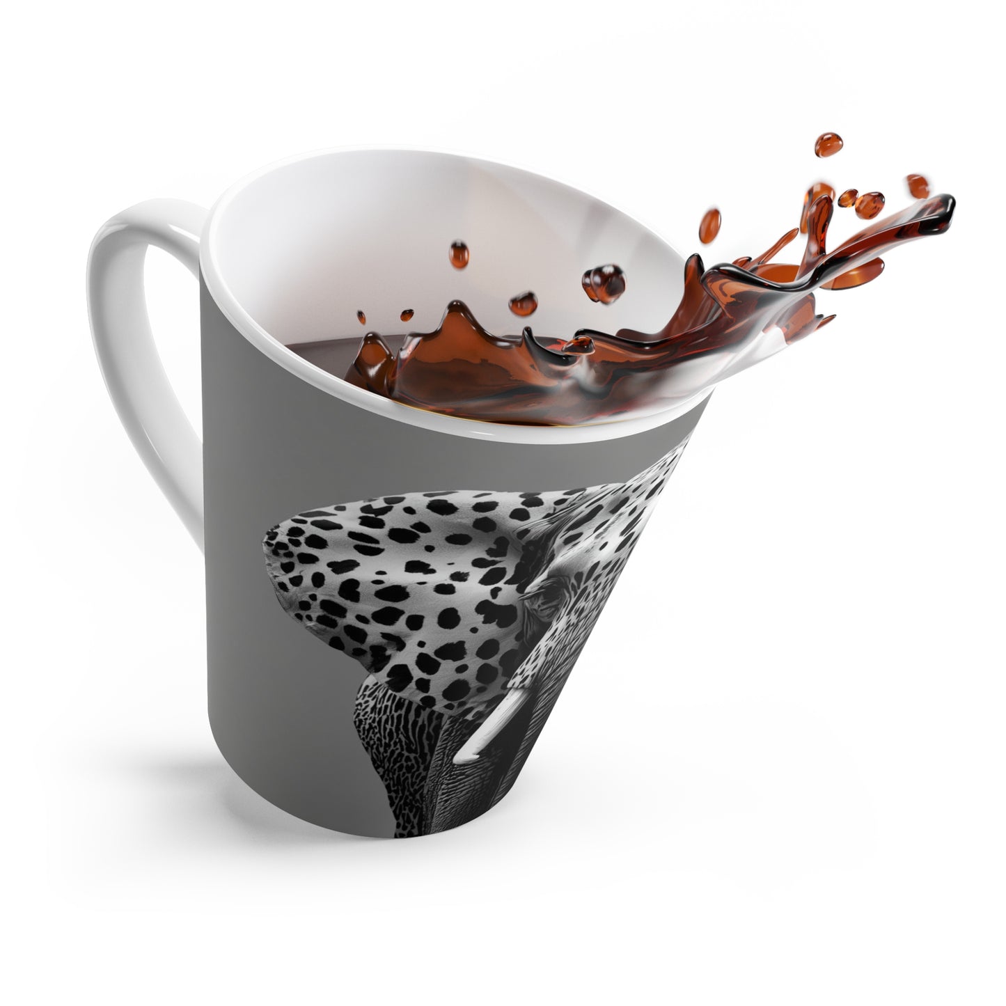 Monochrome Majesty – Spotted Elephant Ceramic Cup | Royal Totems Collection
