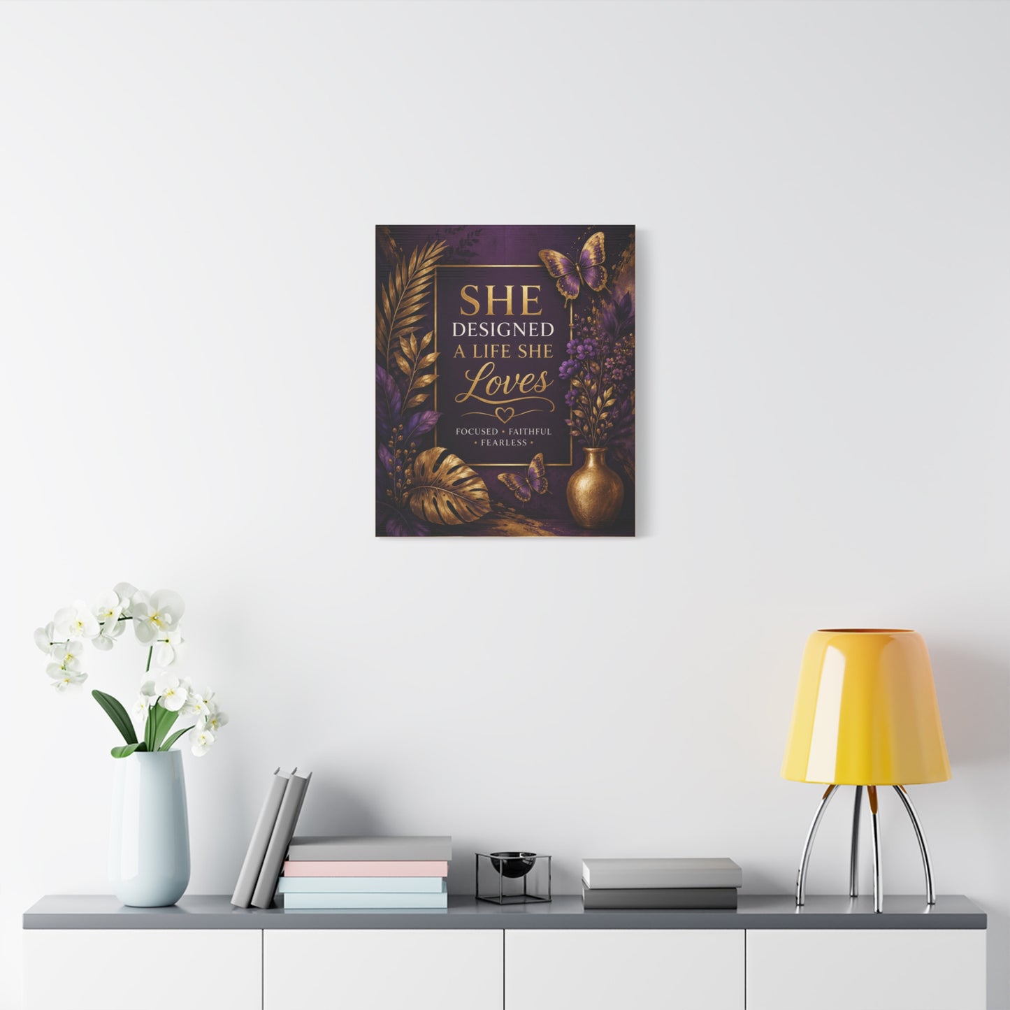 UCL She Designed a Life She Loves canvas | Motivational Wall Art, Purple Gold Butterfly