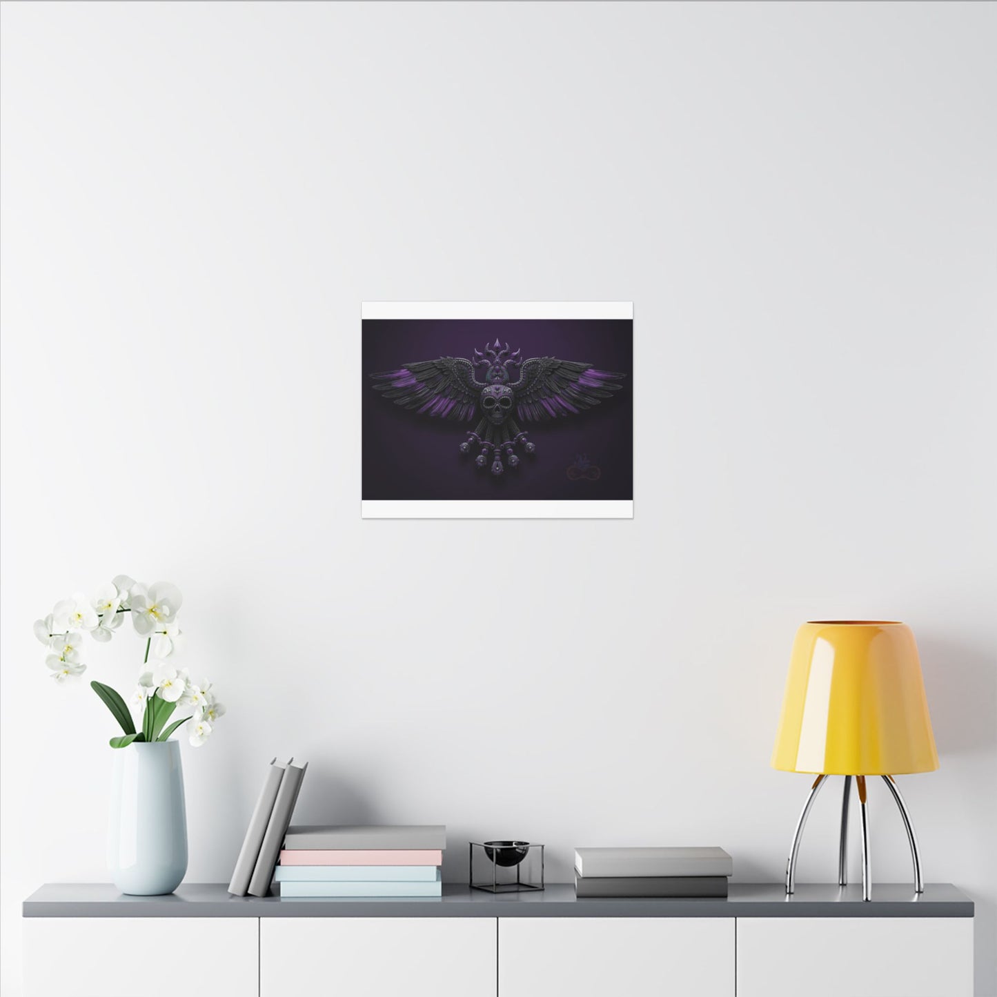 Mystical Purple Skull Wings Wall Art | Dark Fantasy Canvas | Gothic Spiritual Artwork