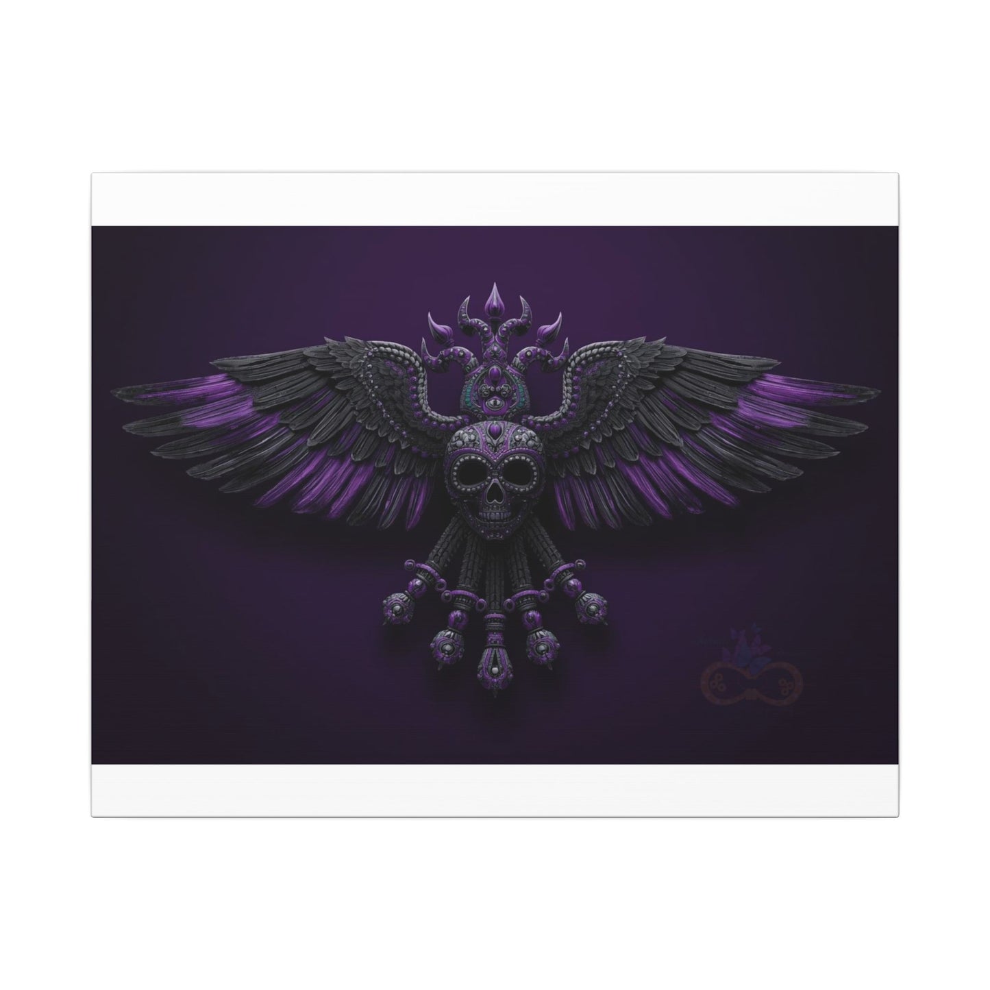Mystical Purple Skull Wings Wall Art | Dark Fantasy Canvas | Gothic Spiritual Artwork