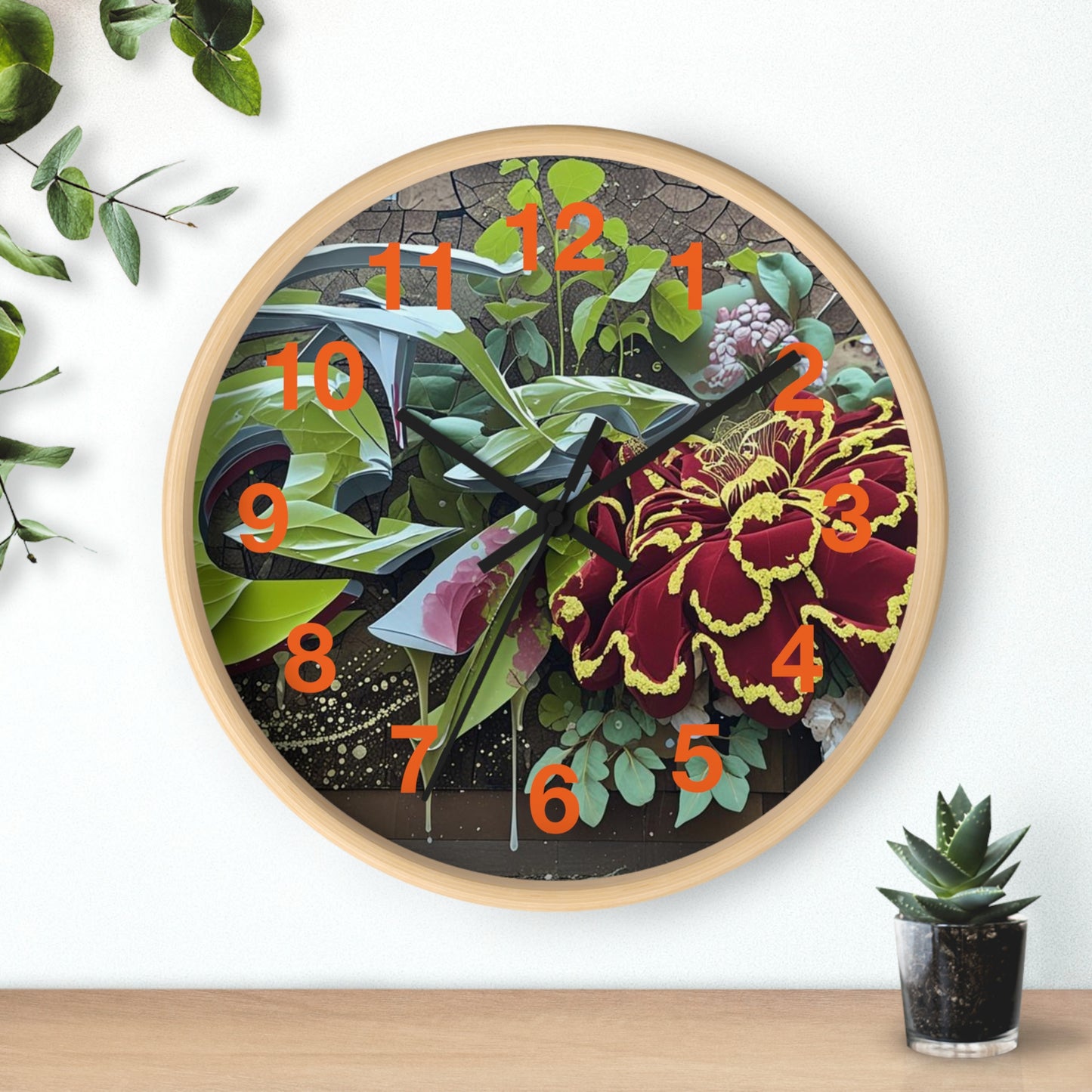 Floral Wall Clock, Handmade Home Decor, Nature Inspired, Gift for Garden Lovers, Unique Timepiece, Living Room Decor
