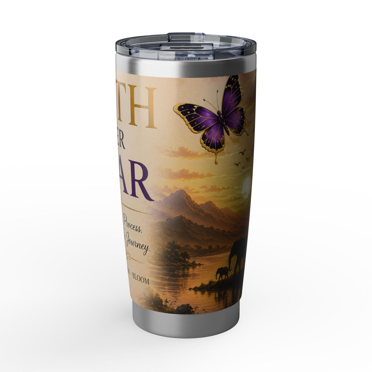 Faith Over Fear Tumbler | Butterfly Sunset Travel Mug