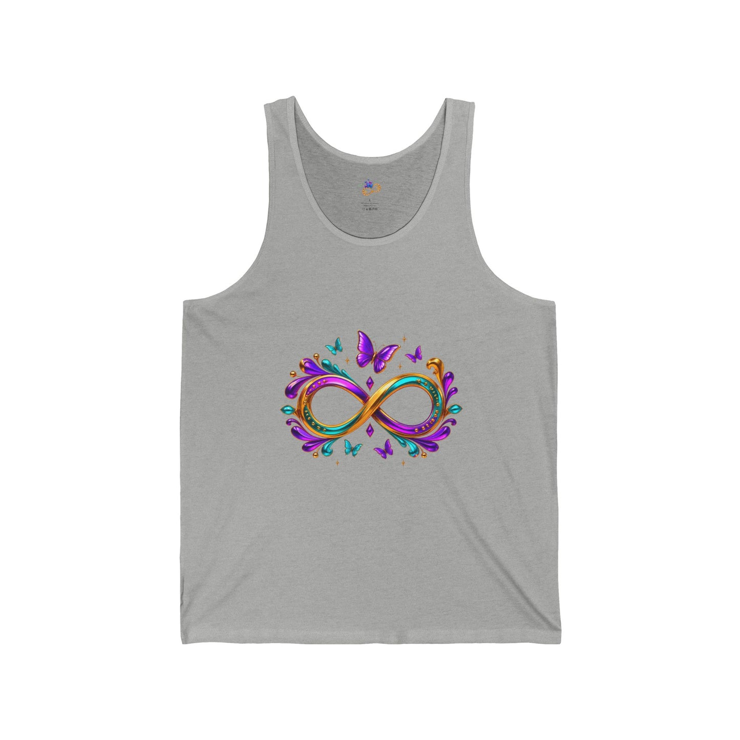 Unisex Mardi Gras Infinity Symbol Tank | Purple Green Gold Butterfly Flourish