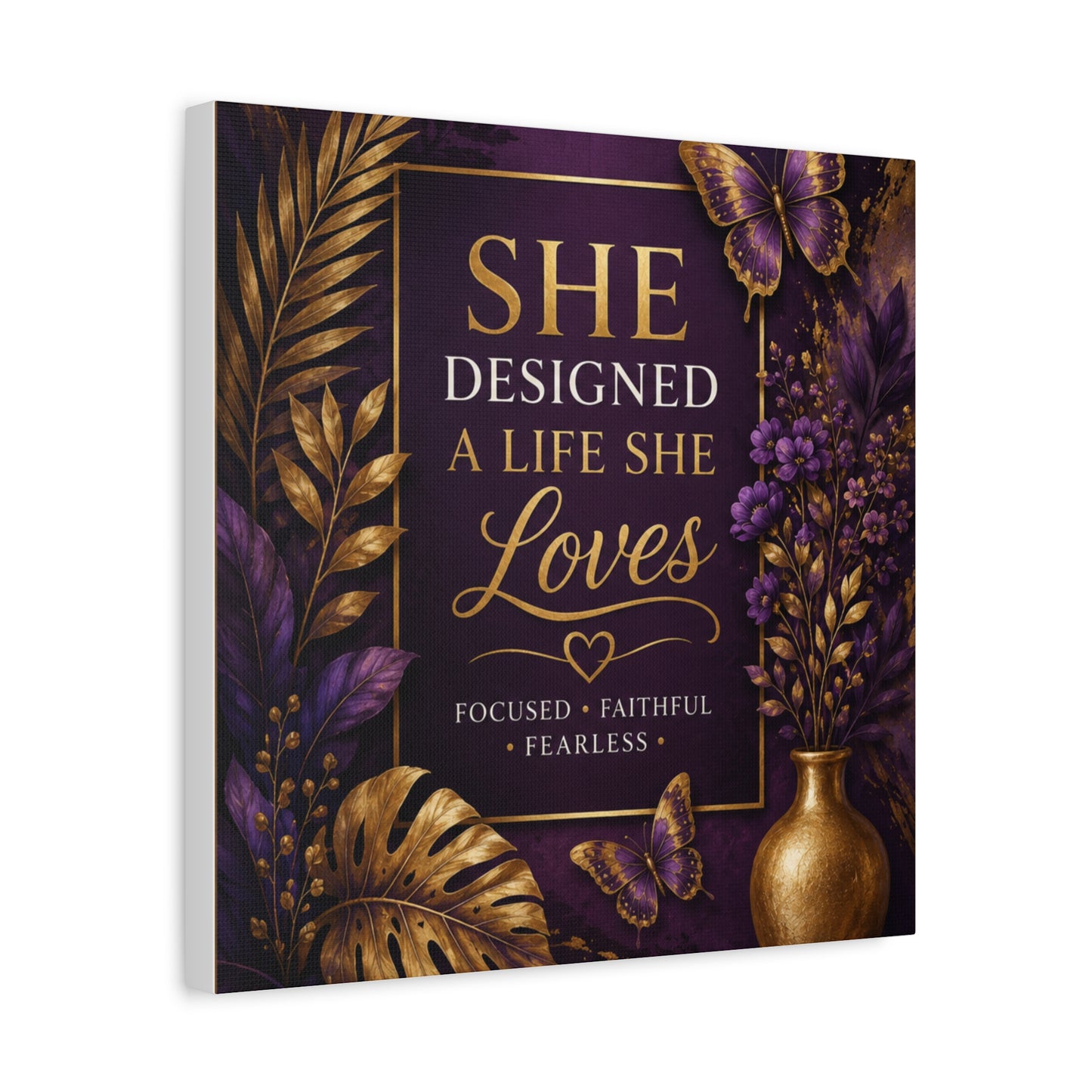 UCL She Designed a Life She Loves canvas | Motivational Wall Art, Purple Gold Butterfly