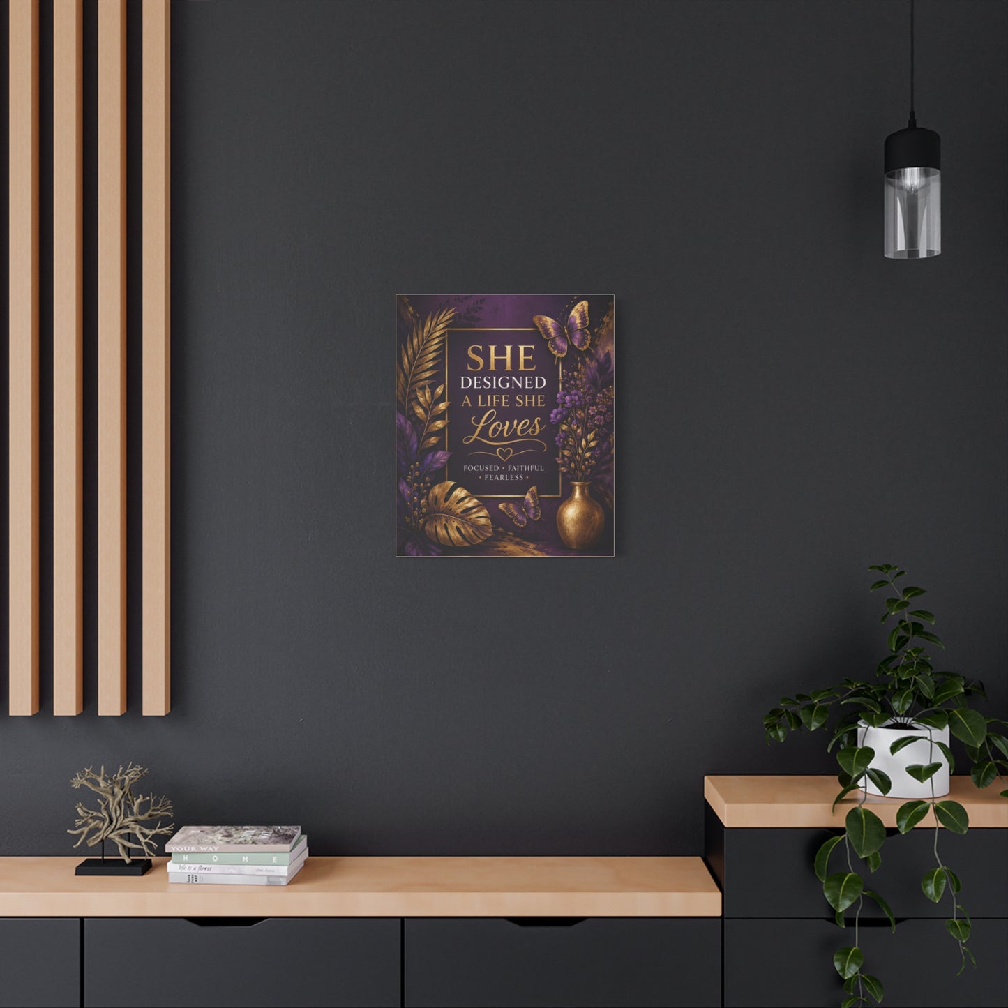 UCL She Designed a Life She Loves canvas | Motivational Wall Art, Purple Gold Butterfly