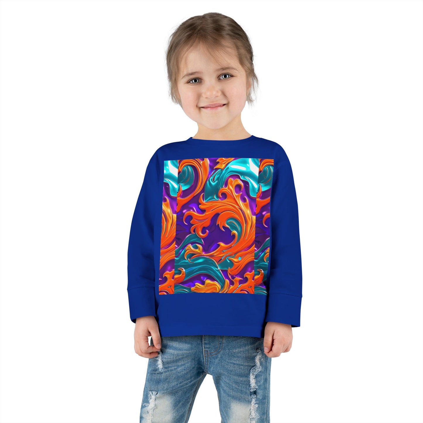 Vibrant Toddler Orange Royal Swirl  Kids Long Sleeve Tee