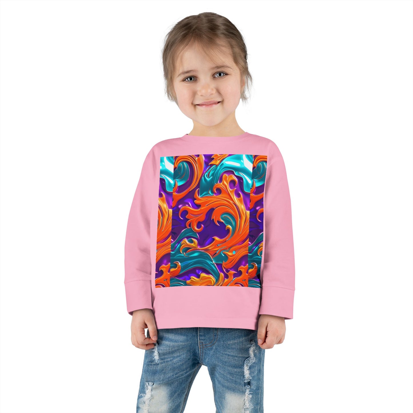 Vibrant Toddler Orange Royal Swirl  Kids Long Sleeve Tee