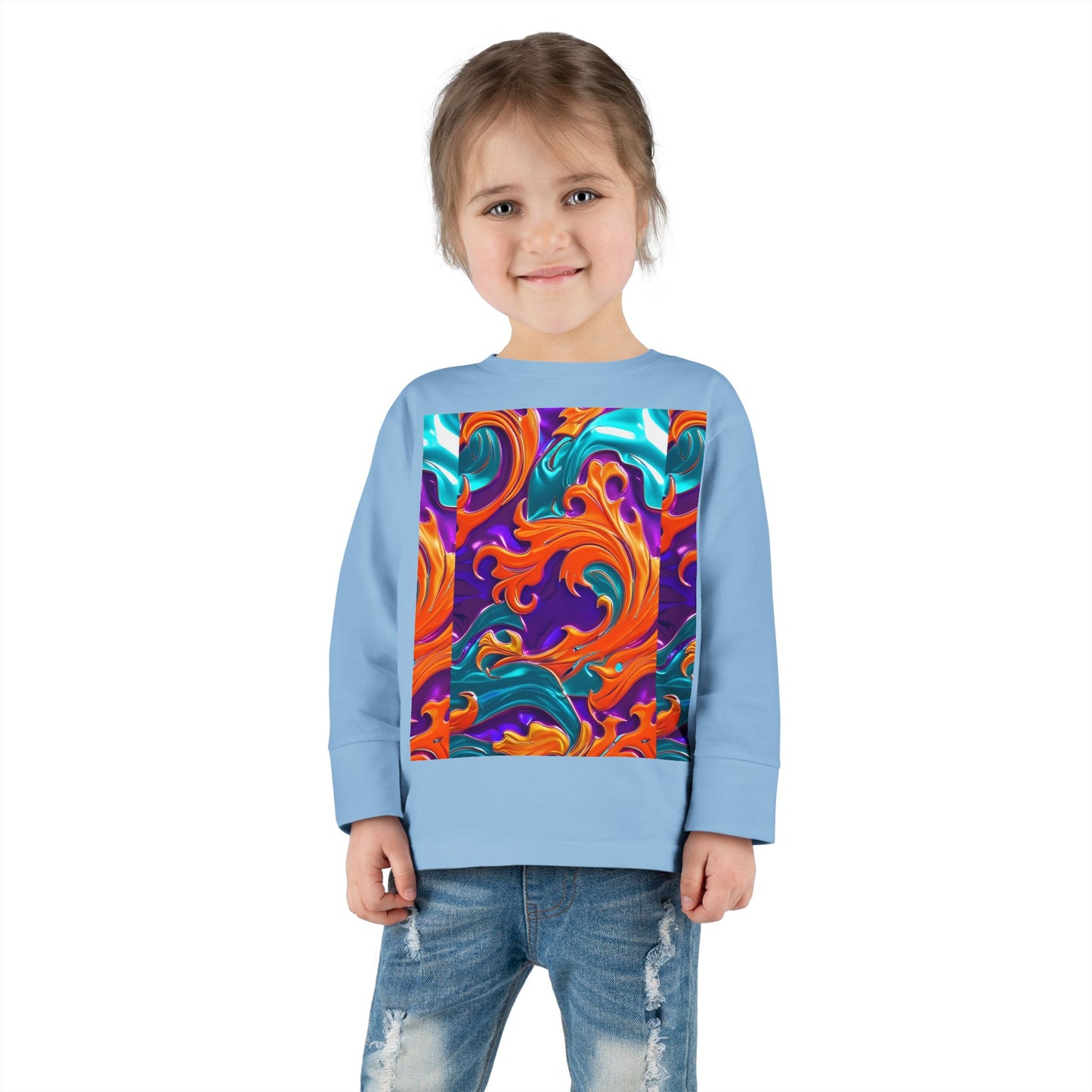 Vibrant Toddler Orange Royal Swirl  Kids Long Sleeve Tee