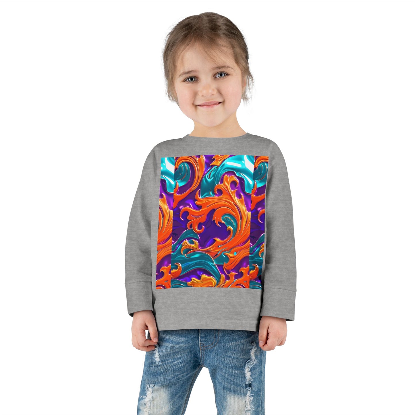 Vibrant Toddler Orange Royal Swirl  Kids Long Sleeve Tee