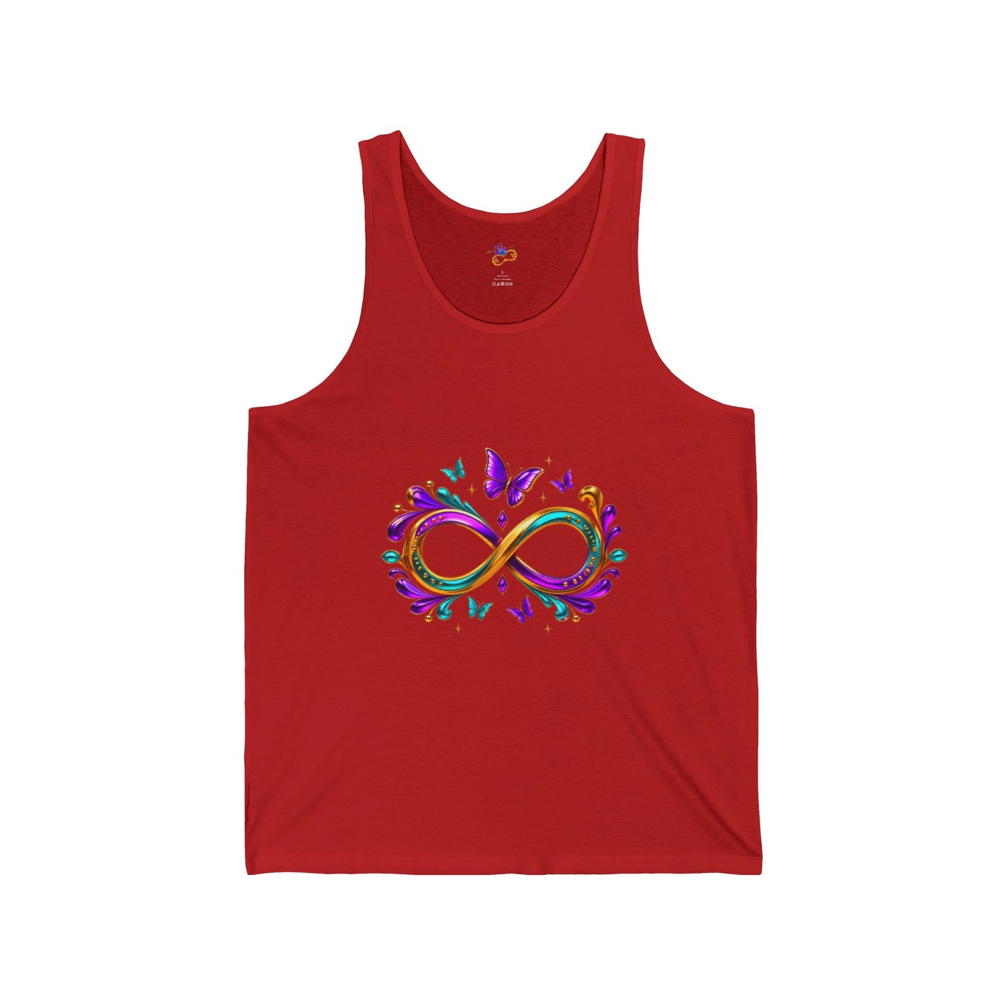 Unisex Mardi Gras Infinity Symbol Tank | Purple Green Gold Butterfly Flourish
