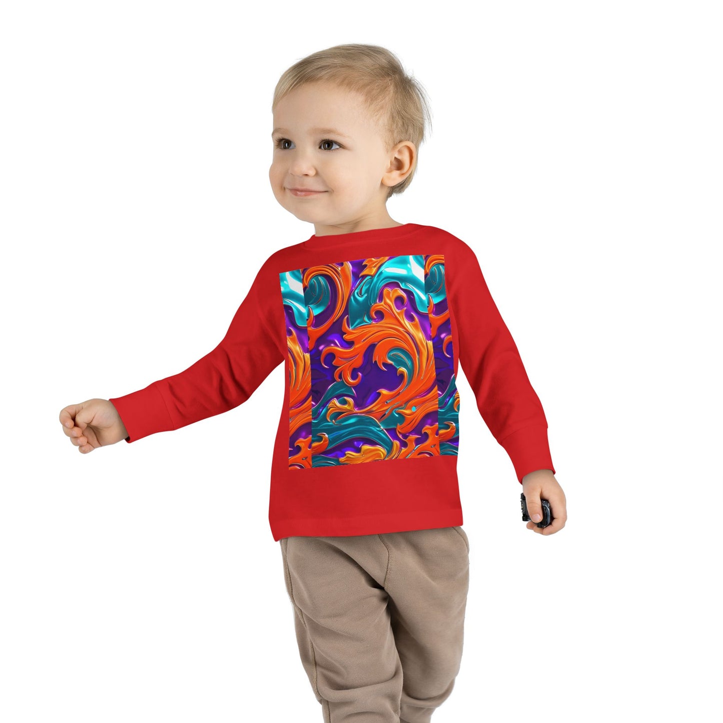 Vibrant Toddler Orange Royal Swirl  Kids Long Sleeve Tee