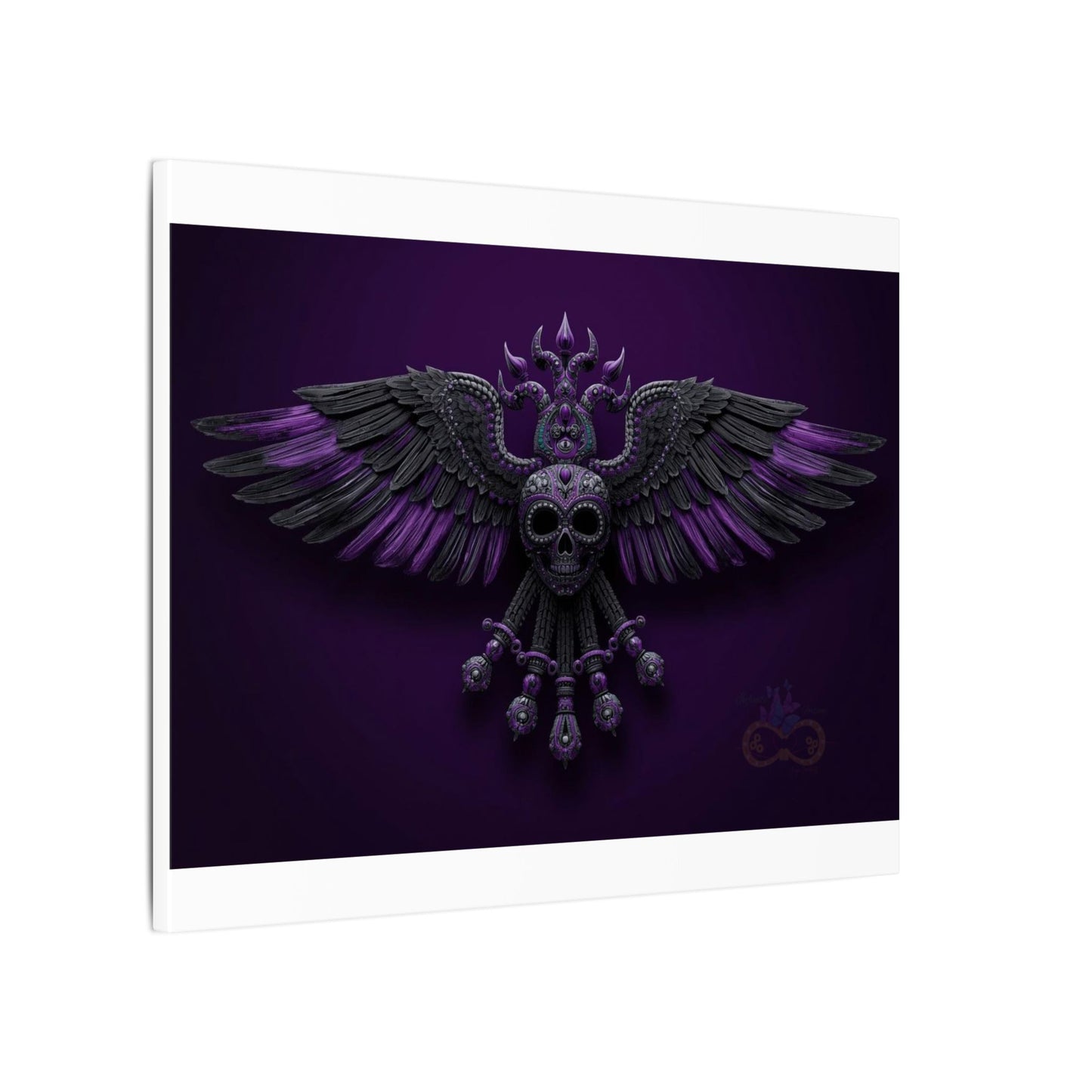 Mystical Purple Skull Wings Wall Art | Dark Fantasy Canvas | Gothic Spiritual Artwork