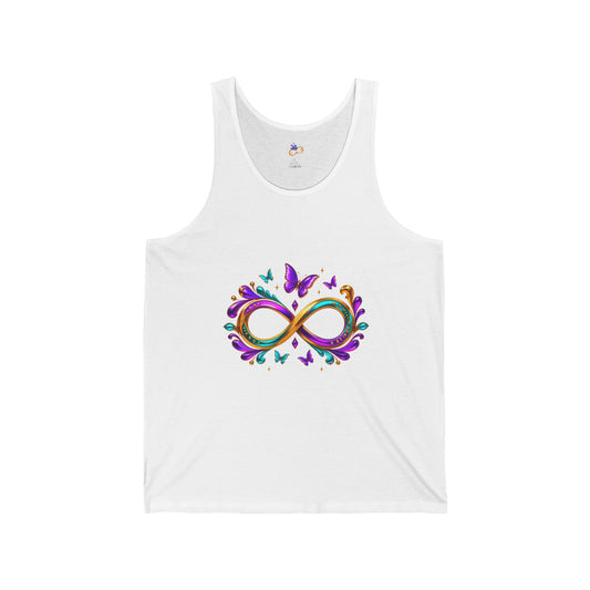 Unisex Mardi Gras Infinity Symbol Tank | Purple Green Gold Butterfly Flourish