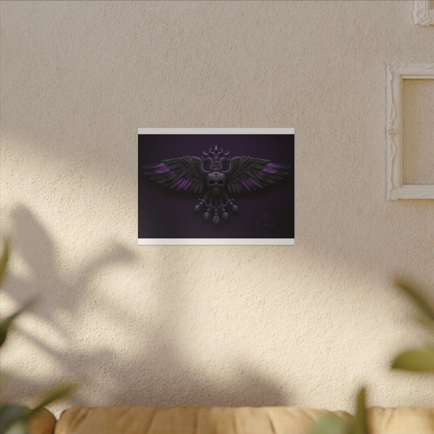 Mystical Purple Skull Wings Wall Art | Dark Fantasy Canvas | Gothic Spiritual Artwork