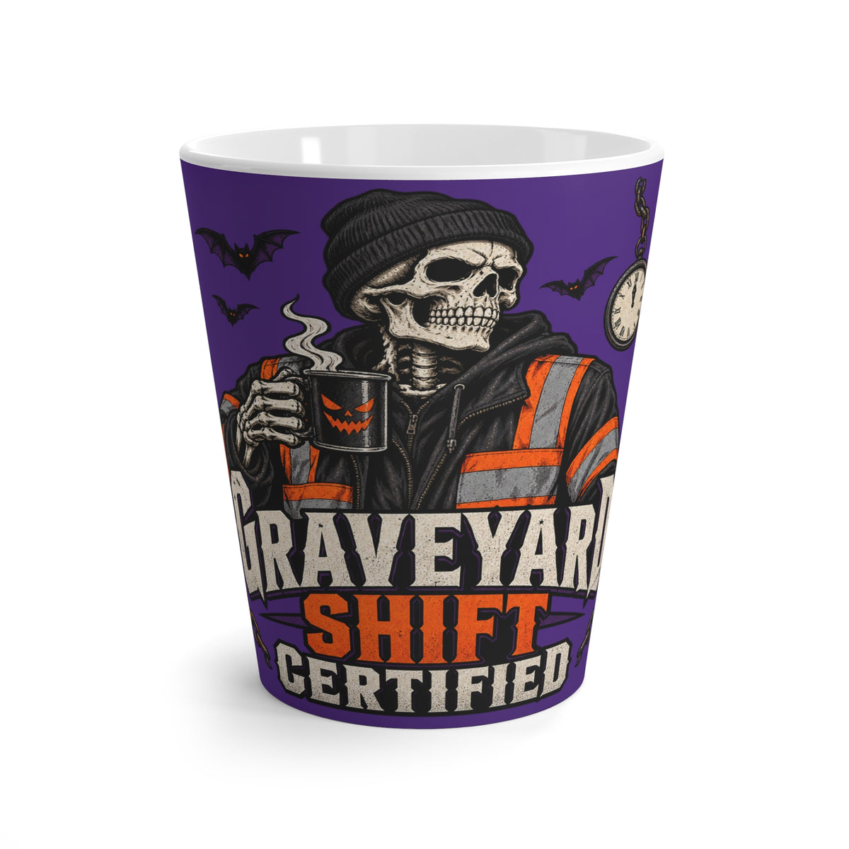 Graveyard Shift Certified Purple Halloween Latte Mug – 12 oz