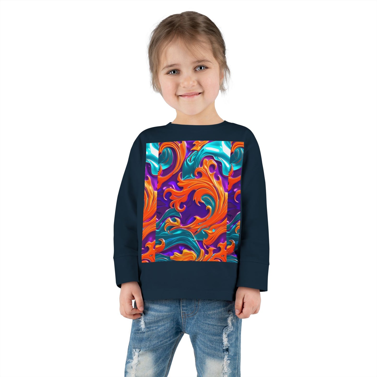 Vibrant Toddler Orange Royal Swirl  Kids Long Sleeve Tee