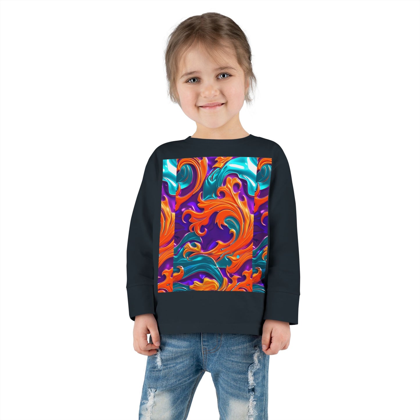 Vibrant Toddler Orange Royal Swirl  Kids Long Sleeve Tee