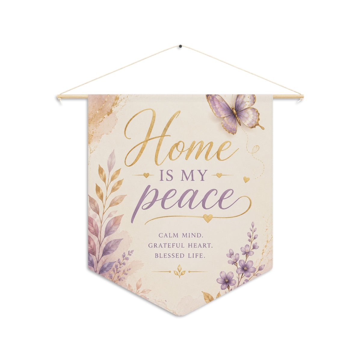 Home Is My Peace pennant | calming floral wall banner, lavender butterfly decor