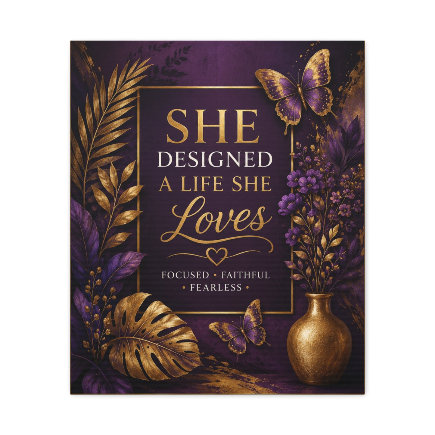 UCL She Designed a Life She Loves canvas | Motivational Wall Art, Purple Gold Butterfly