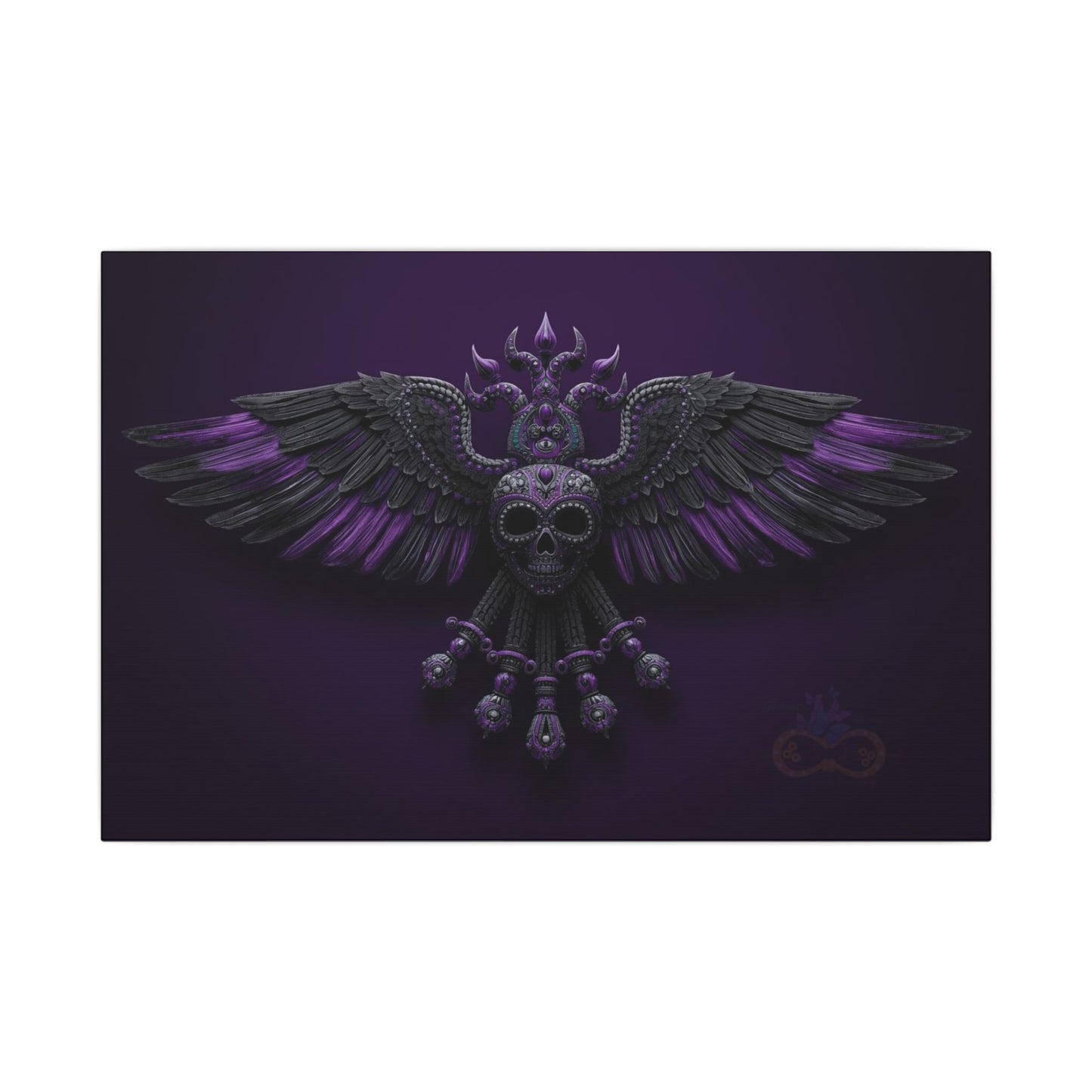 Mystical Purple Skull Wings Wall Art | Dark Fantasy Canvas | Gothic Spiritual Artwork