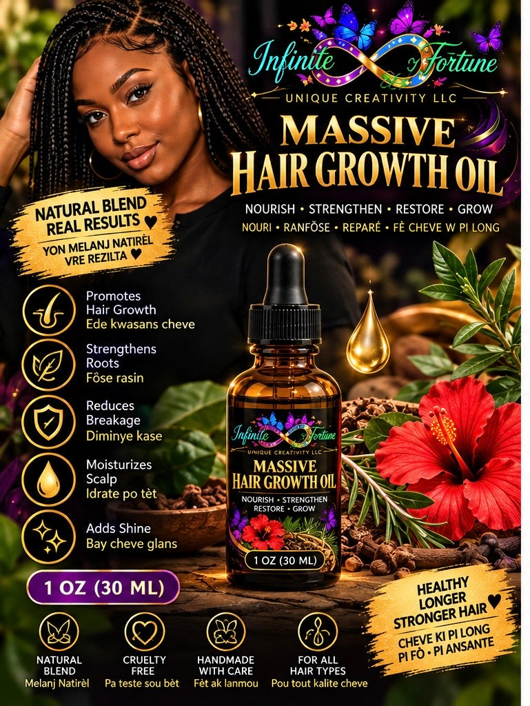 Massive Hair Growth Oil – 1 oz Amber Glass Dropper | Infinite Fortune™ by Unique Creativity LLC