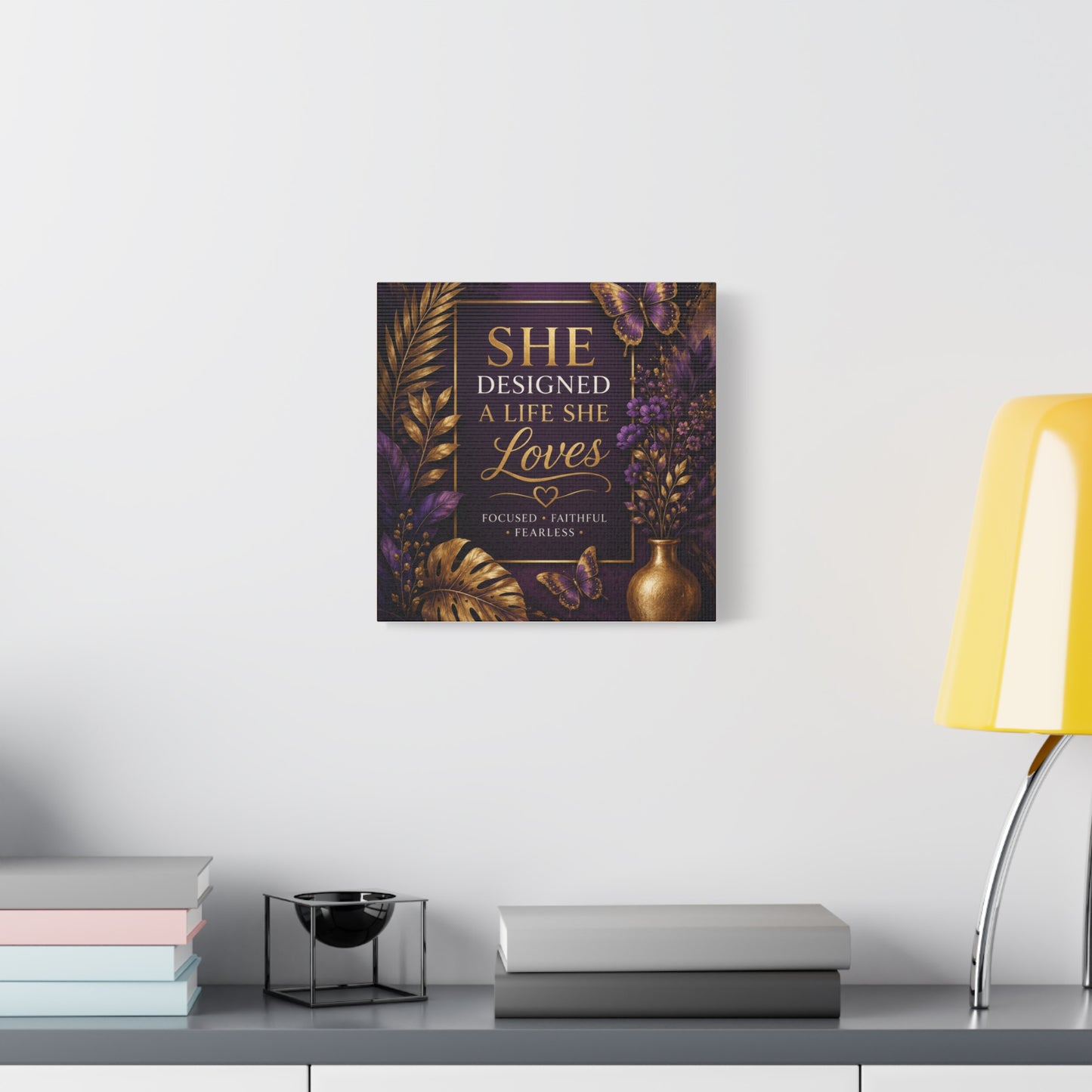 UCL She Designed a Life She Loves canvas | Motivational Wall Art, Purple Gold Butterfly