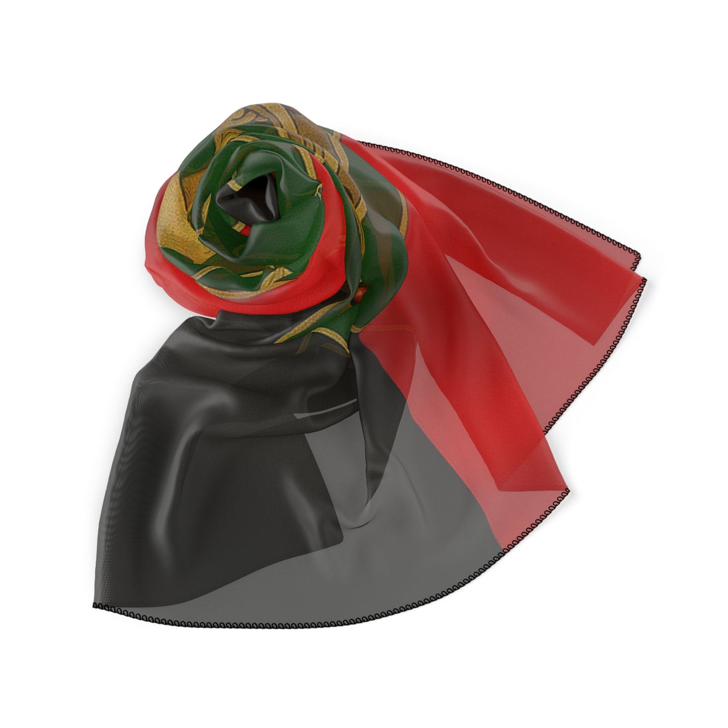 Haitian flag Crest Scarf — Red & Black Silk-Feel Square Scarf with Lion Emblem