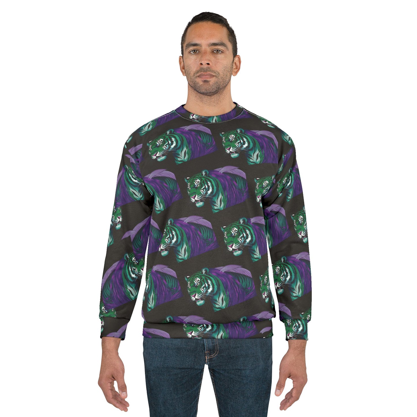 Green Purple Bat Cat Sweatshirt | Totems Collection All-Over Print