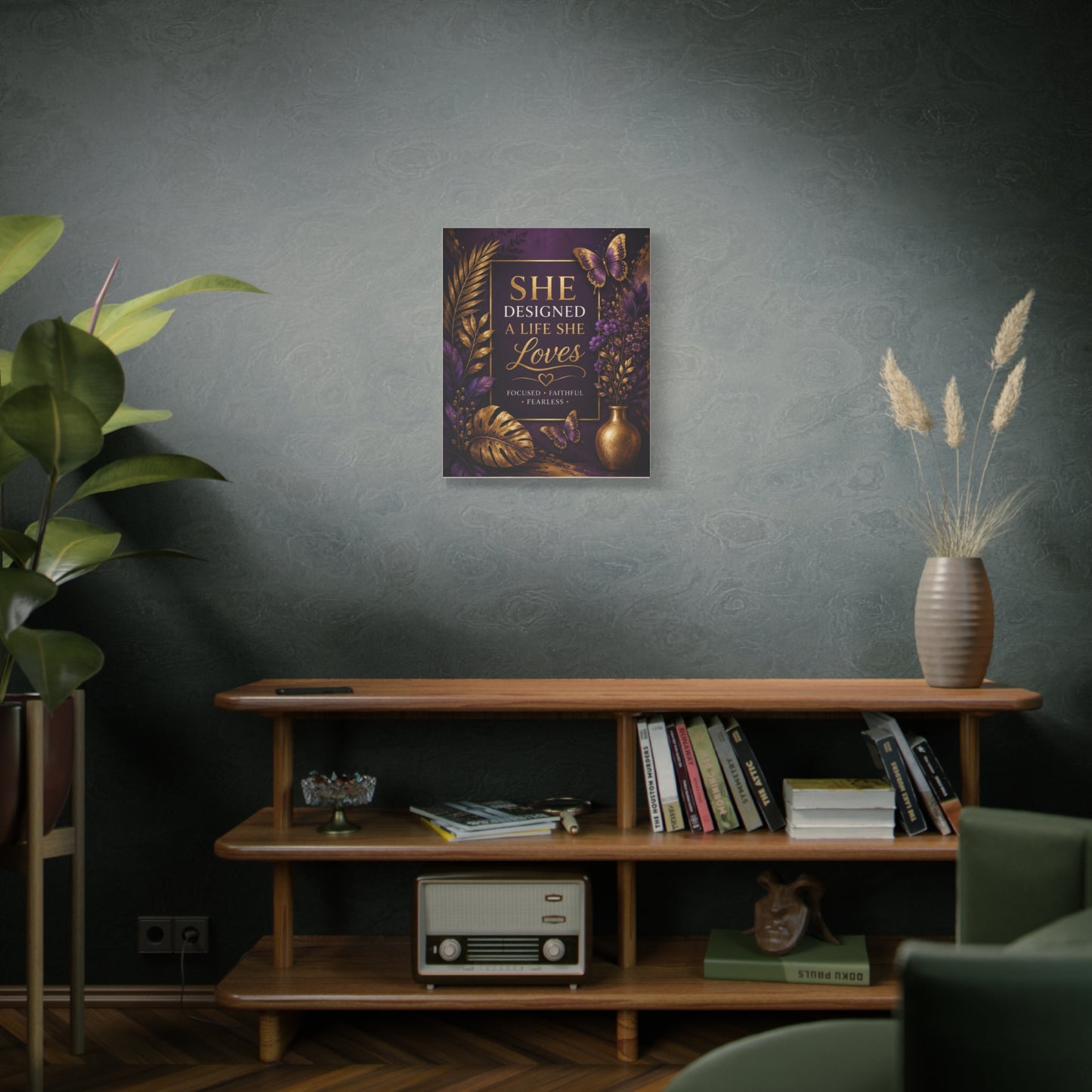 UCL She Designed a Life She Loves canvas | Motivational Wall Art, Purple Gold Butterfly