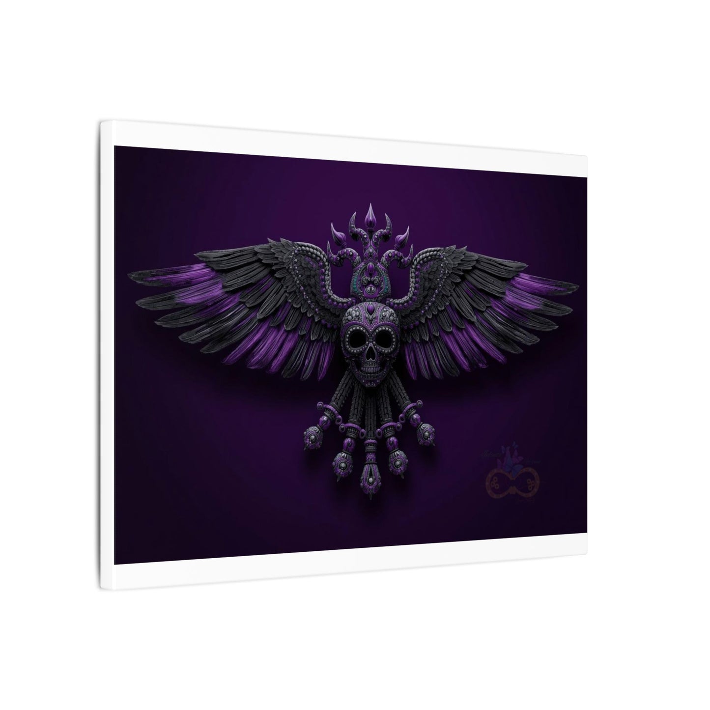 Mystical Purple Skull Wings Wall Art | Dark Fantasy Canvas | Gothic Spiritual Artwork