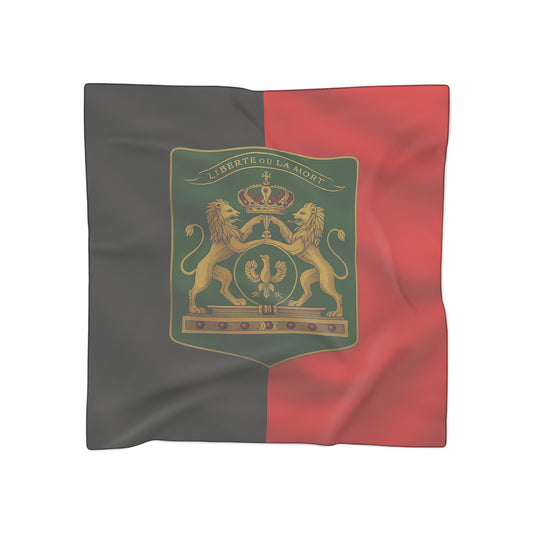 Haitian flag Crest Scarf — Red & Black Silk-Feel Square Scarf with Lion Emblem