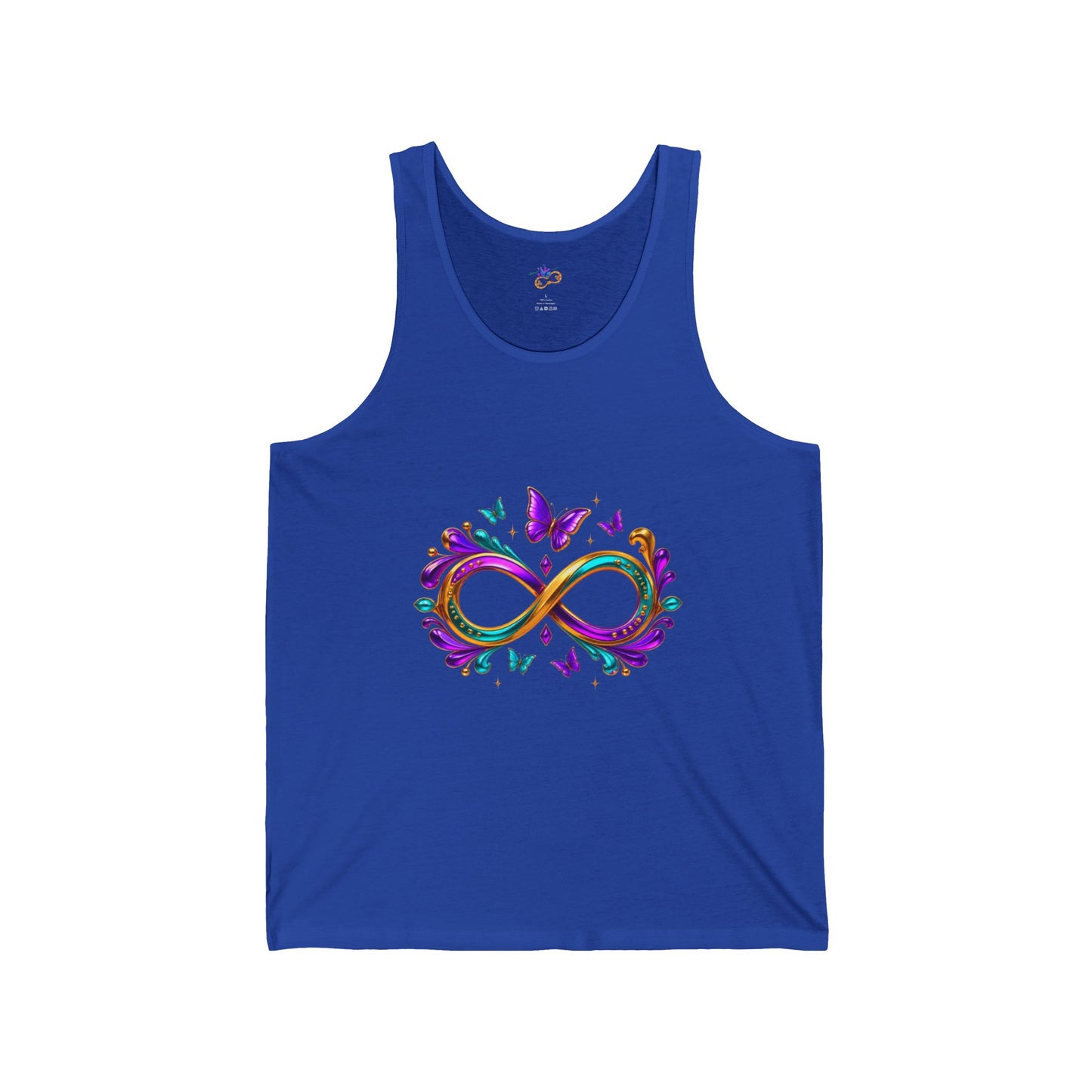 Unisex Mardi Gras Infinity Symbol Tank | Purple Green Gold Butterfly Flourish
