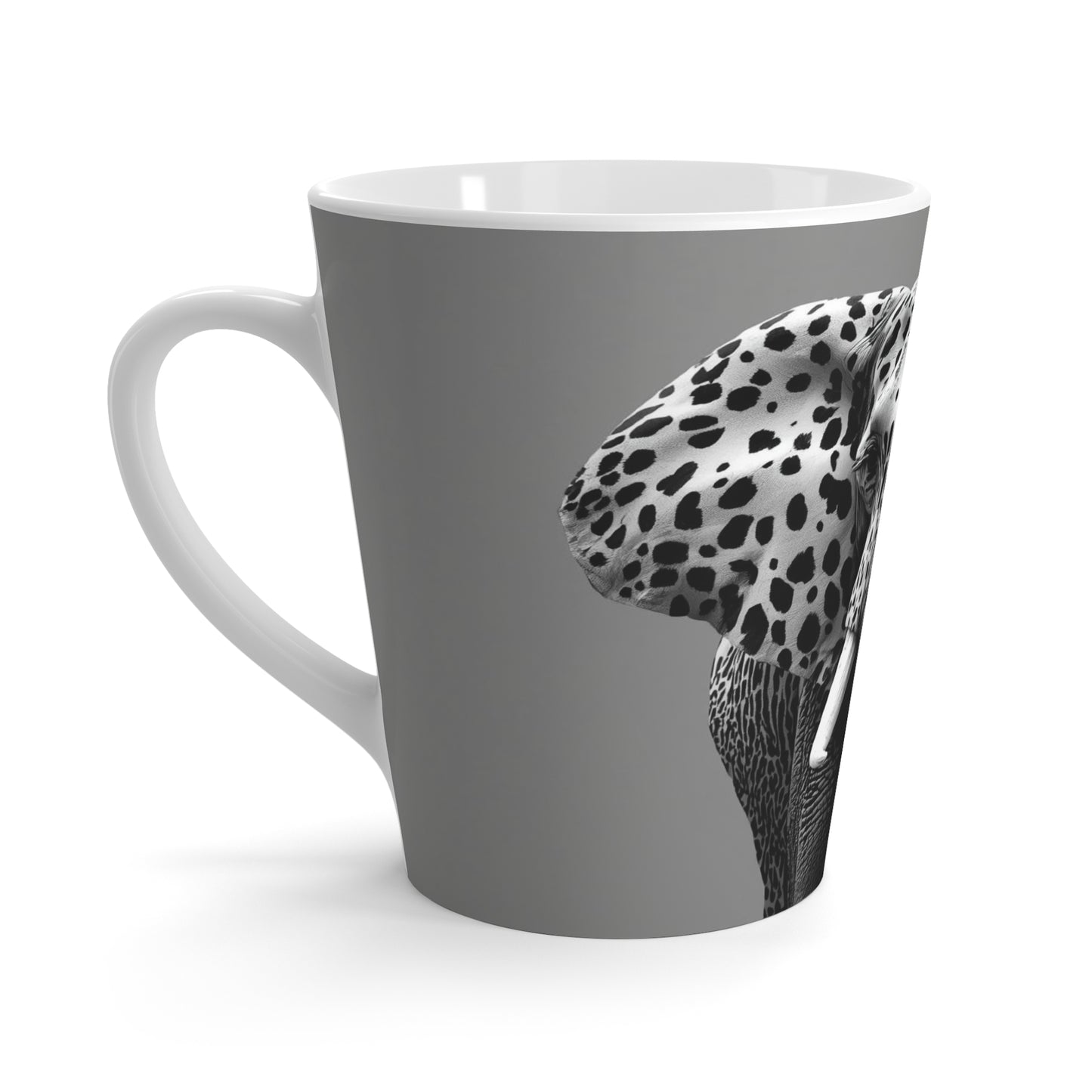 Monochrome Majesty – Spotted Elephant Ceramic Cup | Royal Totems Collection