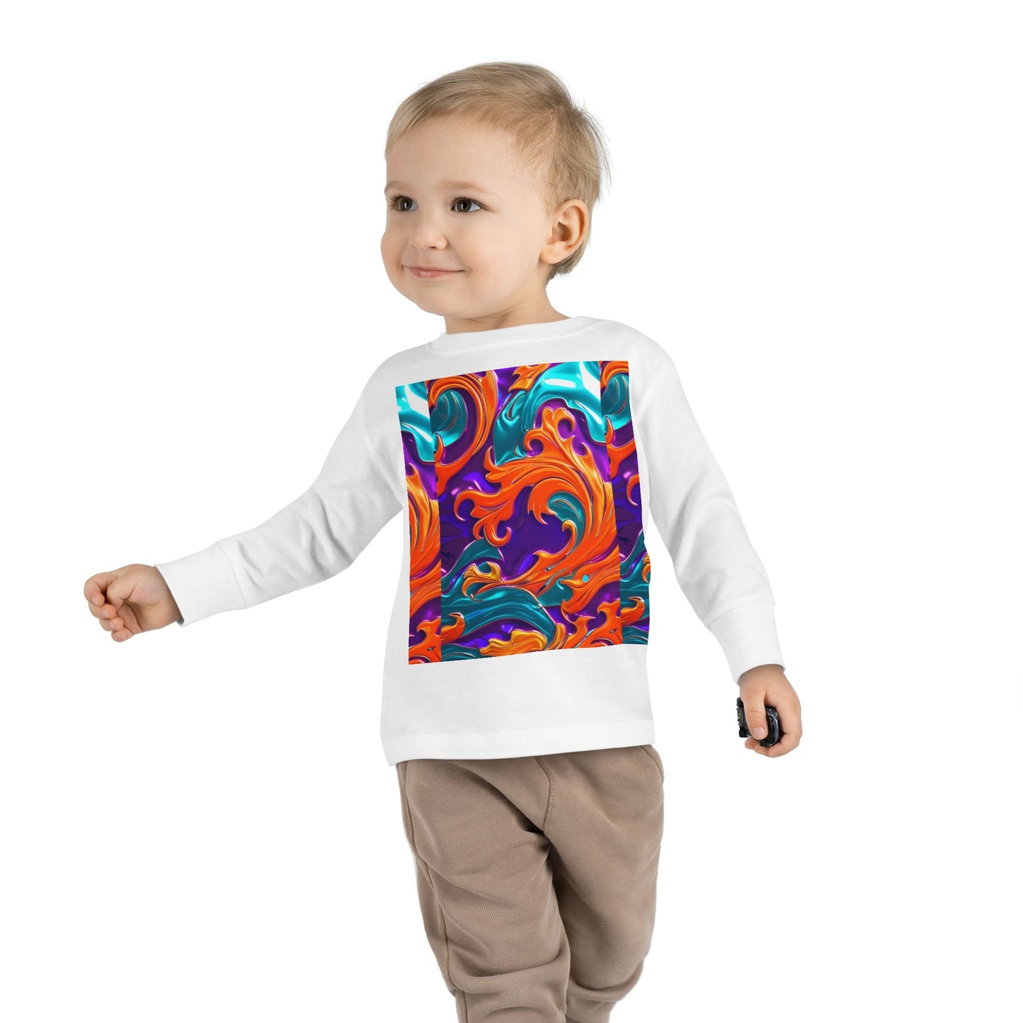Vibrant Toddler Orange Royal Swirl  Kids Long Sleeve Tee