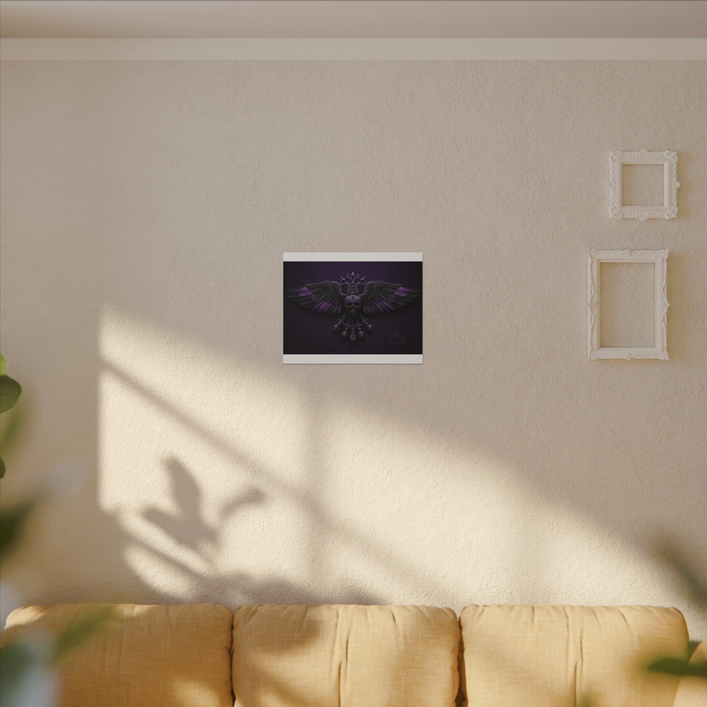 Mystical Purple Skull Wings Wall Art | Dark Fantasy Canvas | Gothic Spiritual Artwork