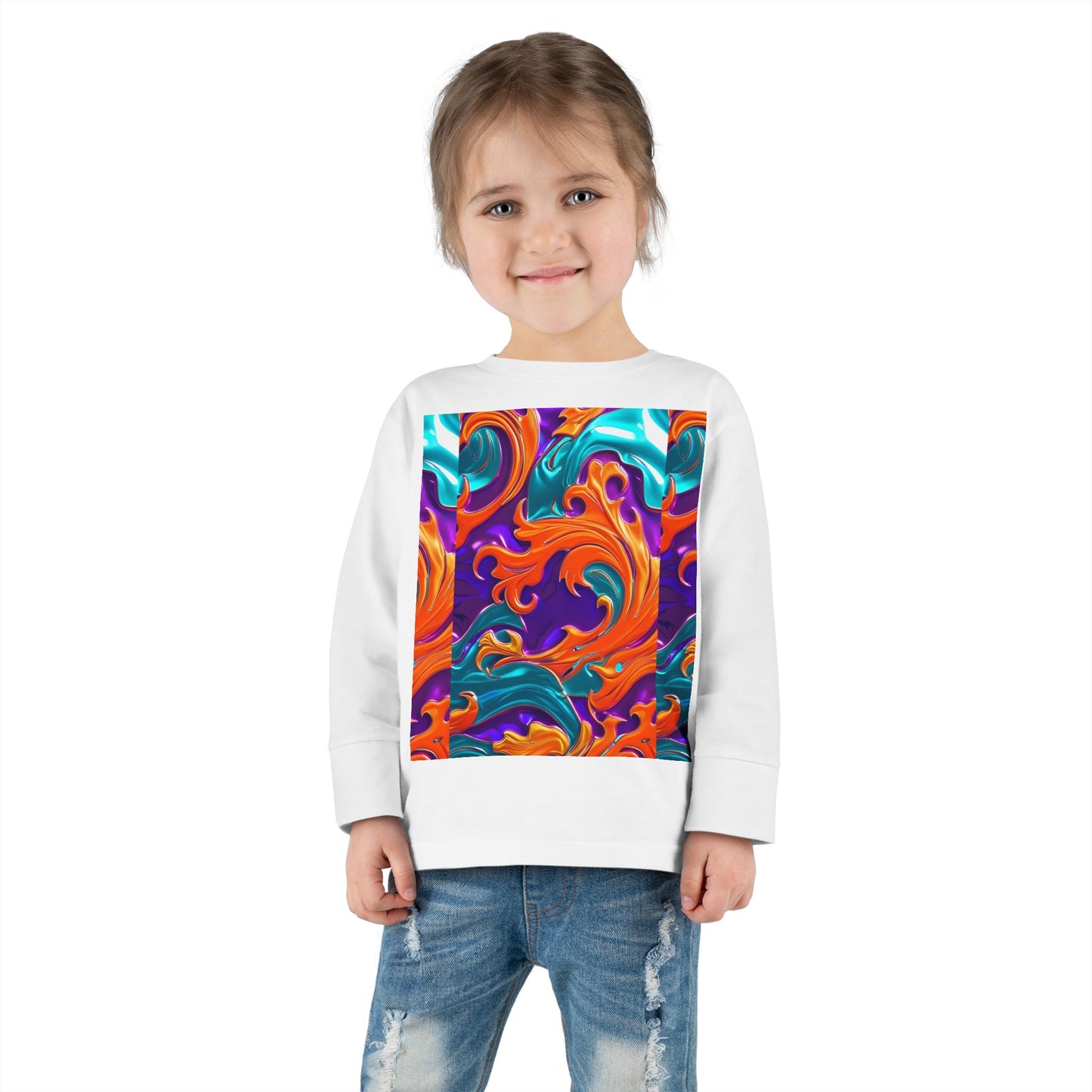 Vibrant Toddler Orange Royal Swirl  Kids Long Sleeve Tee