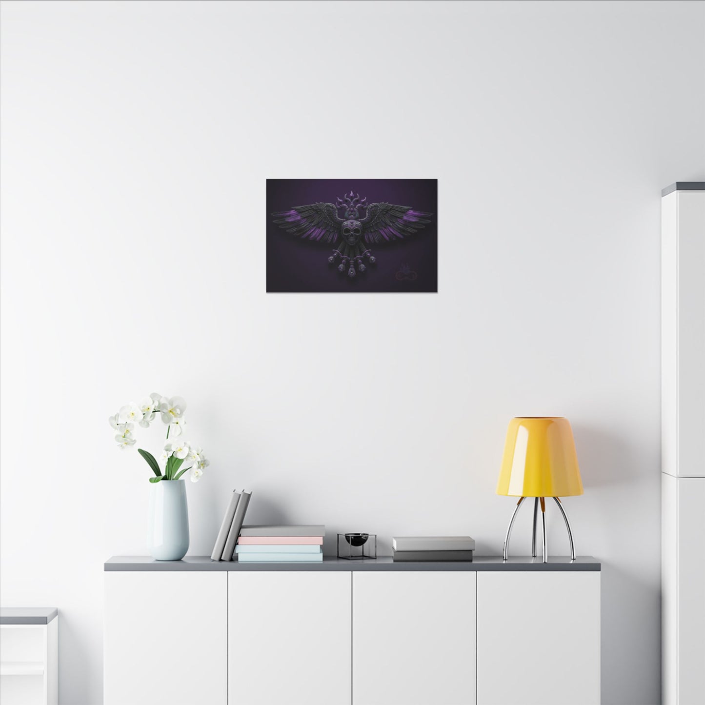 Mystical Purple Skull Wings Wall Art | Dark Fantasy Canvas | Gothic Spiritual Artwork