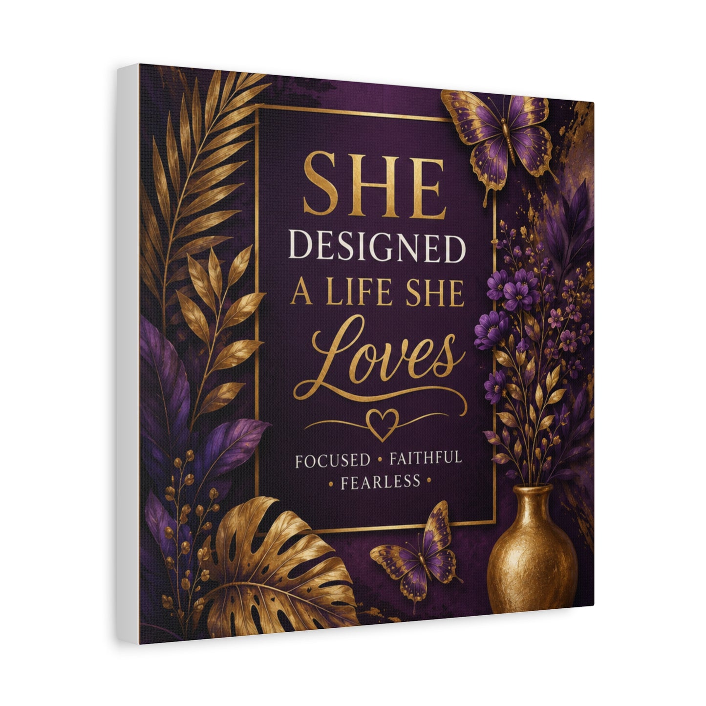 UCL She Designed a Life She Loves canvas | Motivational Wall Art, Purple Gold Butterfly