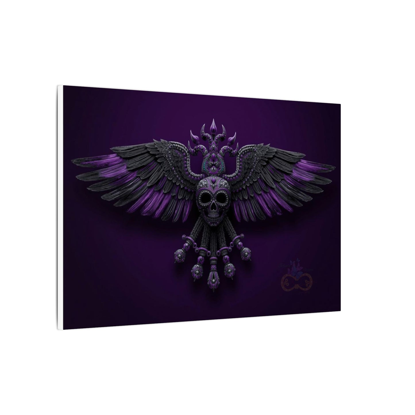 Mystical Purple Skull Wings Wall Art | Dark Fantasy Canvas | Gothic Spiritual Artwork