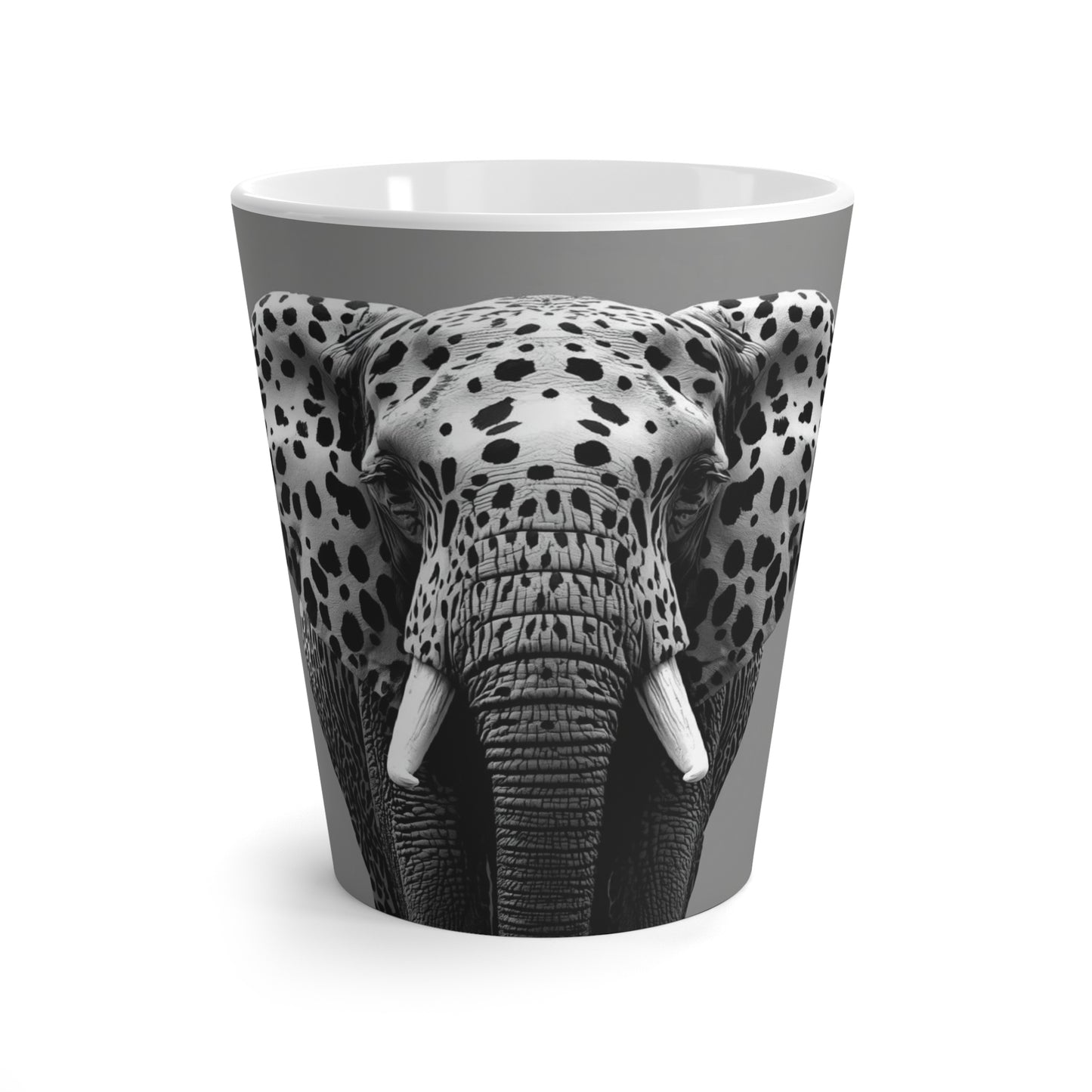 Monochrome Majesty – Spotted Elephant Ceramic Cup | Royal Totems Collection
