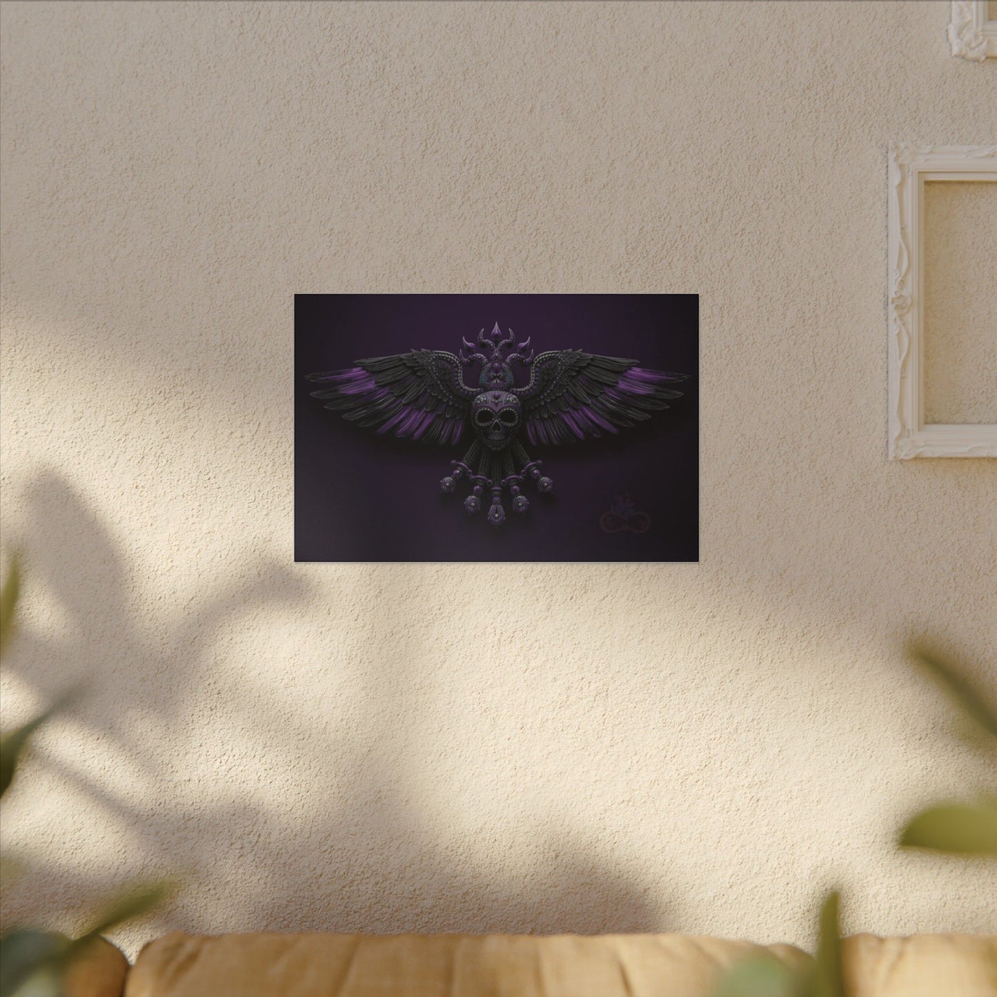 Mystical Purple Skull Wings Wall Art | Dark Fantasy Canvas | Gothic Spiritual Artwork