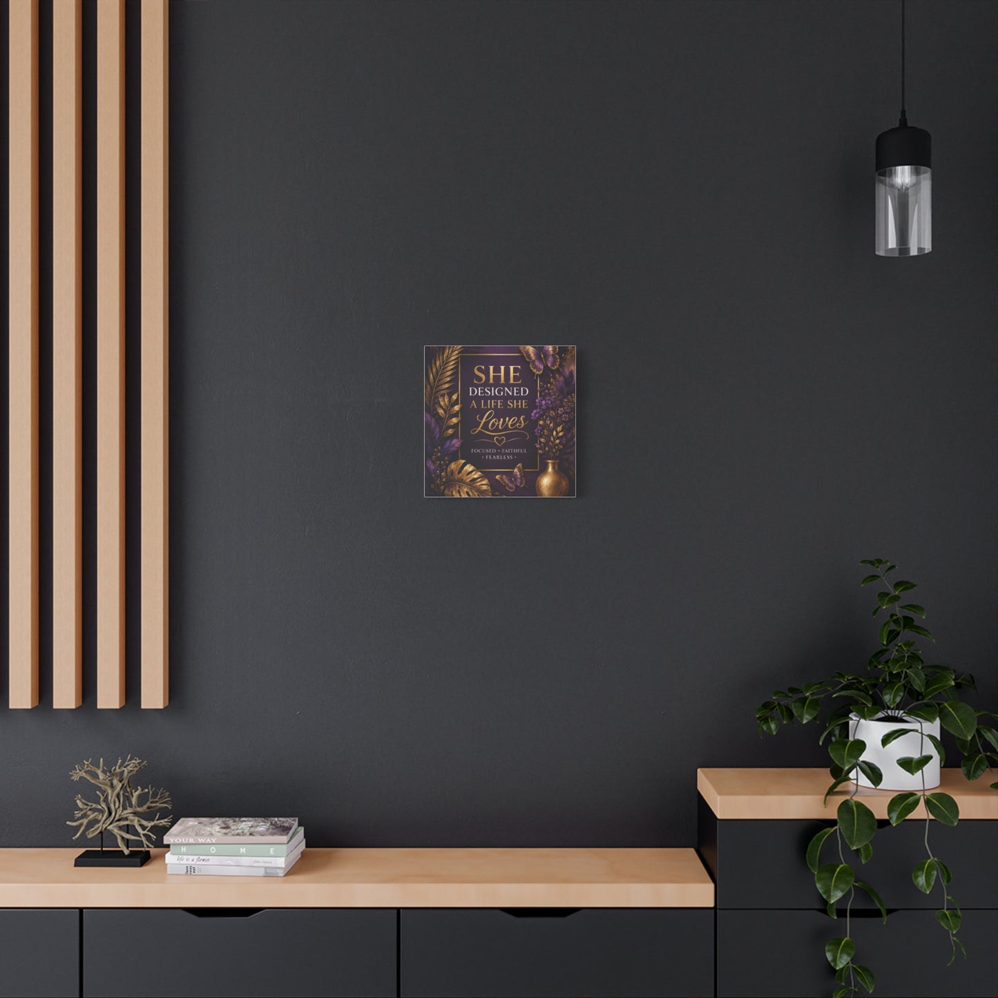 UCL She Designed a Life She Loves canvas | Motivational Wall Art, Purple Gold Butterfly