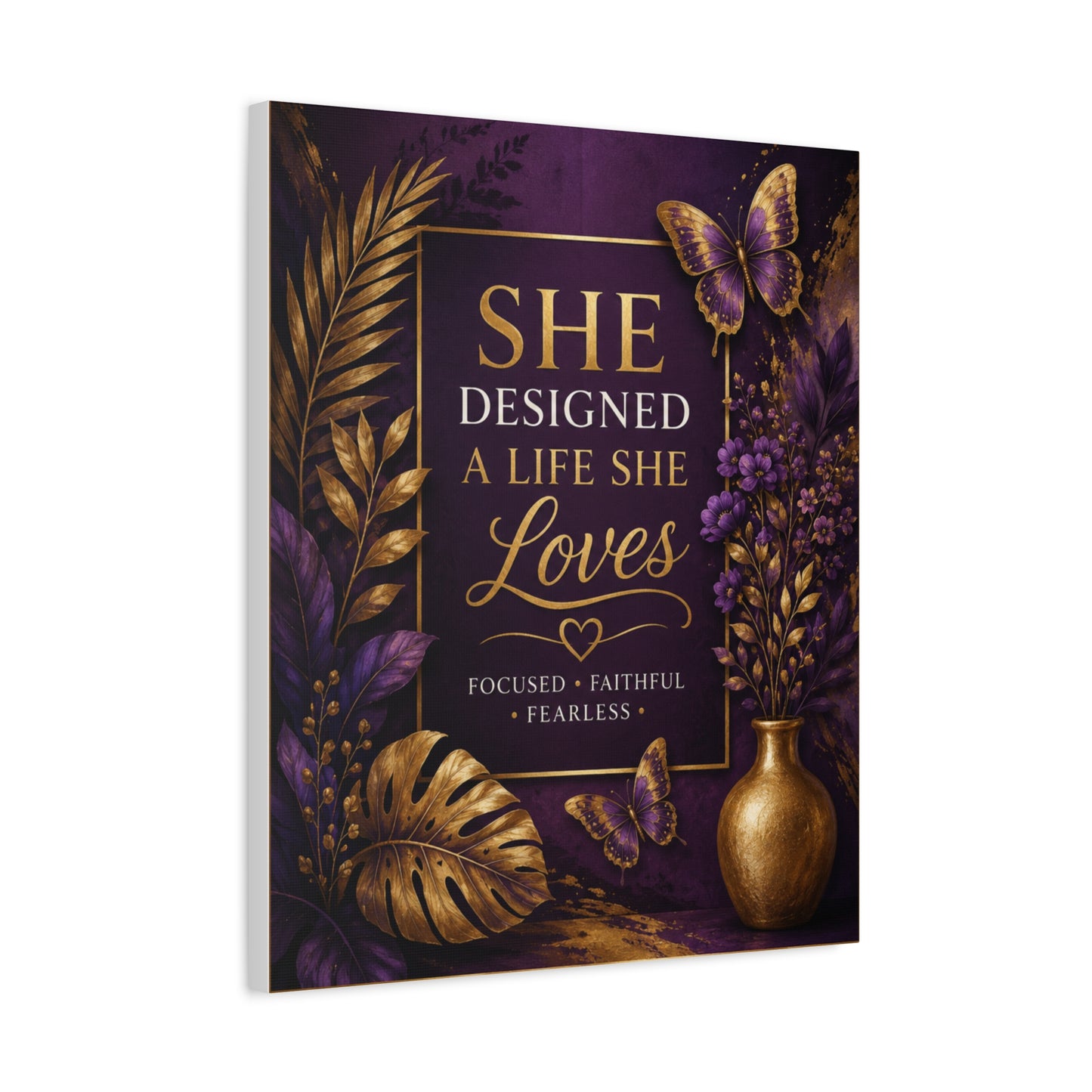 UCL She Designed a Life She Loves canvas | Motivational Wall Art, Purple Gold Butterfly