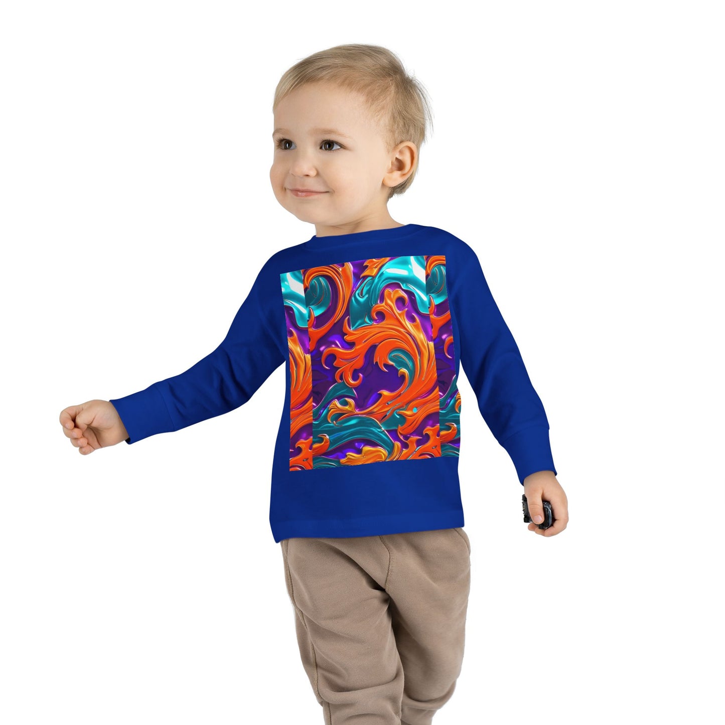 Vibrant Toddler Orange Royal Swirl  Kids Long Sleeve Tee