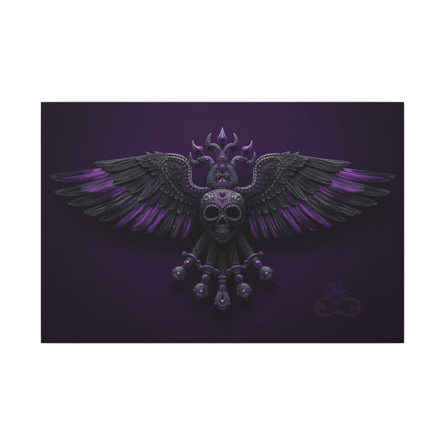 Mystical Purple Skull Wings Wall Art | Dark Fantasy Canvas | Gothic Spiritual Artwork