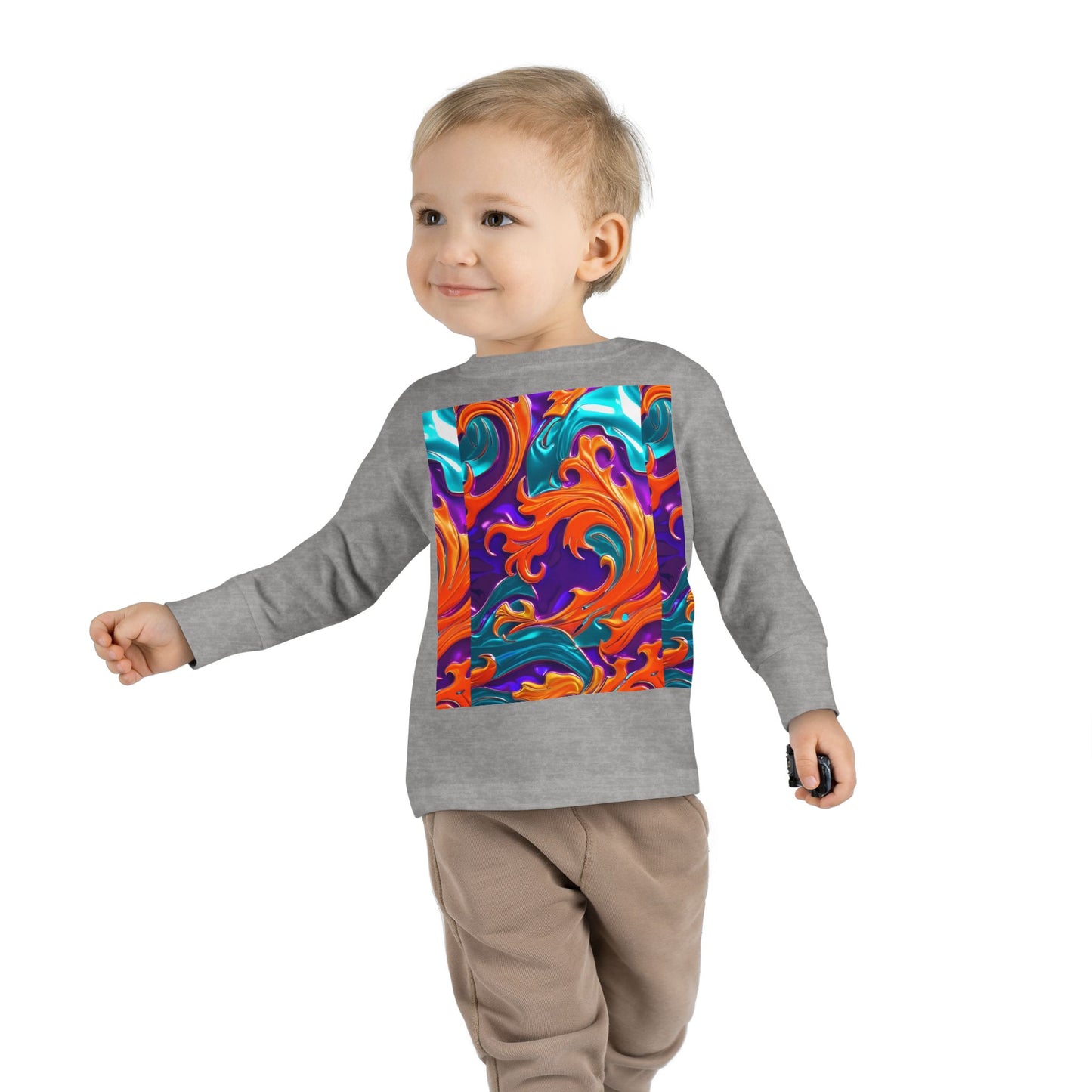 Vibrant Toddler Orange Royal Swirl  Kids Long Sleeve Tee