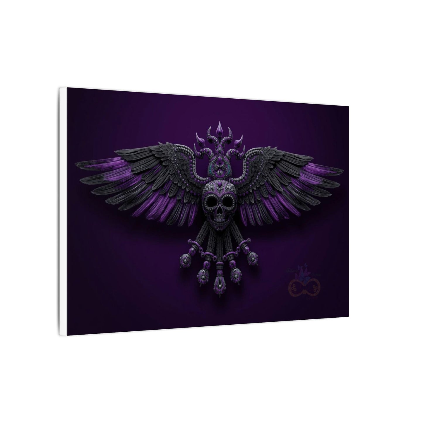 Mystical Purple Skull Wings Wall Art | Dark Fantasy Canvas | Gothic Spiritual Artwork